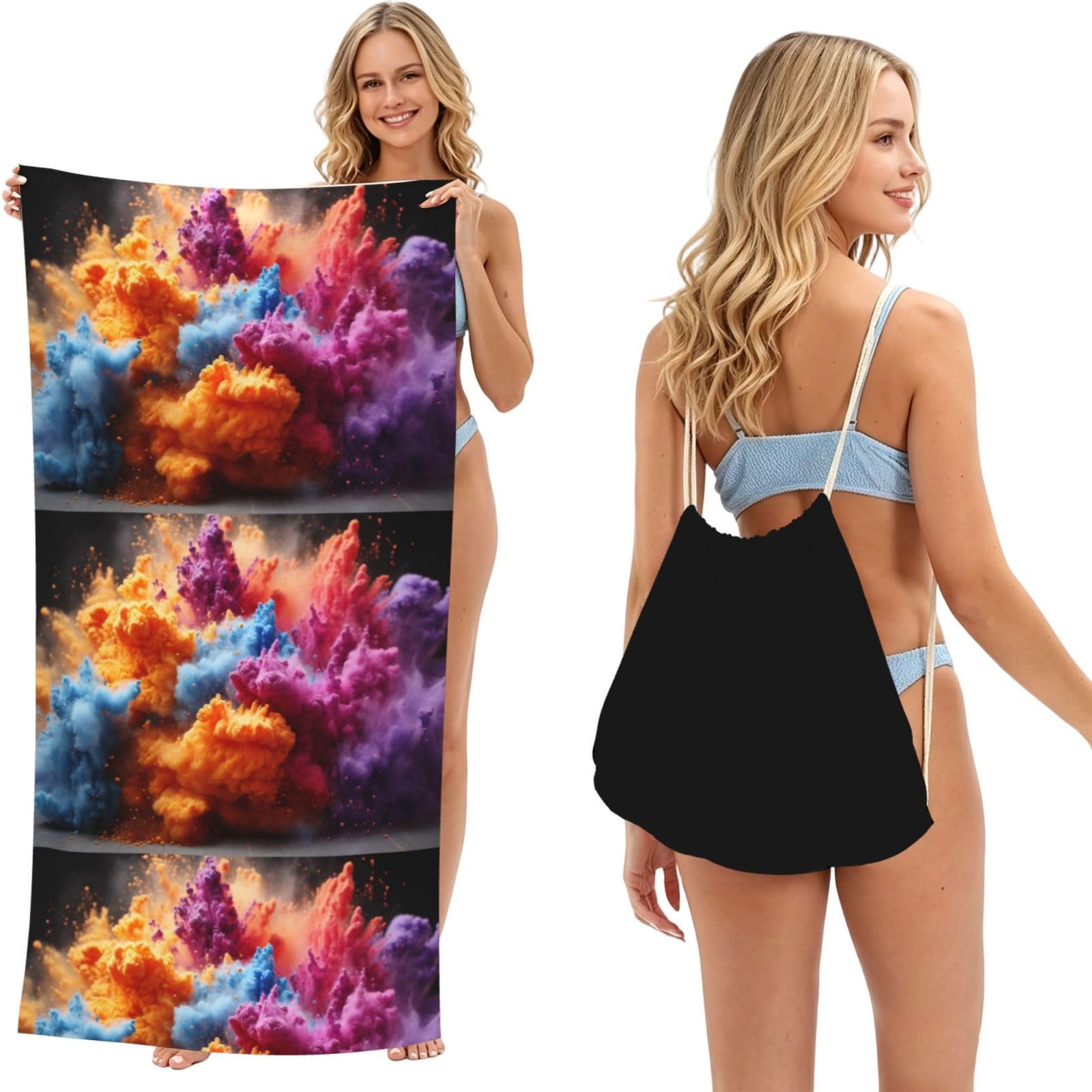 SKGOHLH Explosion smoke 2in1 Packable Beach Towel Bag Women