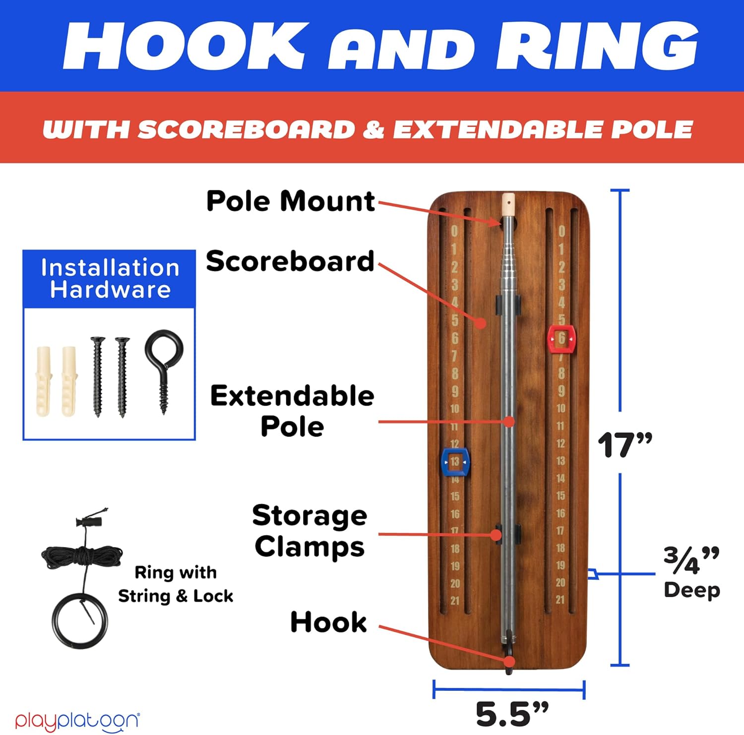 Play Platoon Hook and Ring Toss Bar Game for Adults - Wood Toss Ring Game for Adults - Perfect Home, Basements, & Bar Gifts