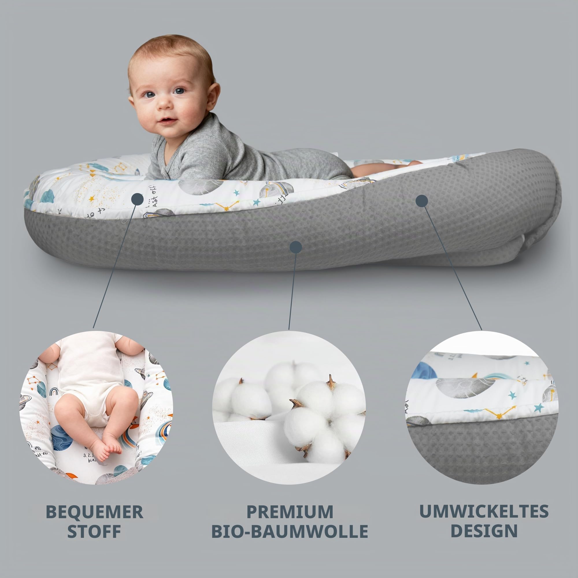 GloTika Babynest Neugeborene Liege mit atmungsaktivem & weichem Bezug für Zuhause und Reisen, niedliches Muster 0-24 Monate Neugeborene Babys Essentials Geschenke, Himmel