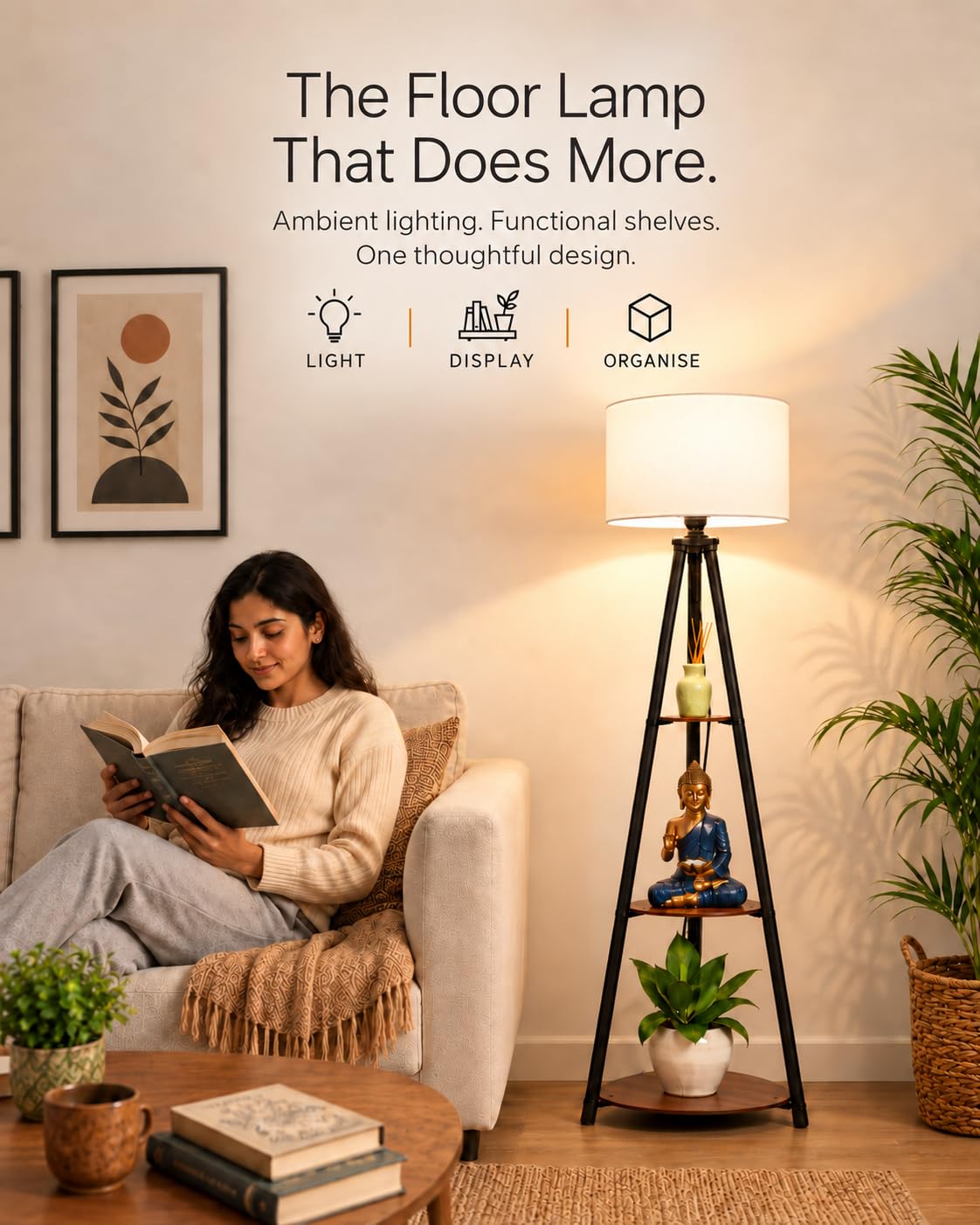 Crosscut LED Tripod Floor Lamp - 3 Shelves, White -2 Crosscut LED Tripod Floor Lamp - 3 Shelves, White -2