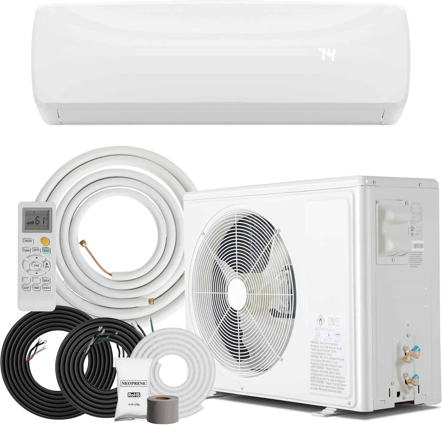 Manastin 12000BTU Mini Split Air Conditioner & Heater with Inverter, 19 SEER2 230𝐕 Energy Saving AC Unit Cools Rooms up to 750 Sq. Ft, Complete Installation Kit