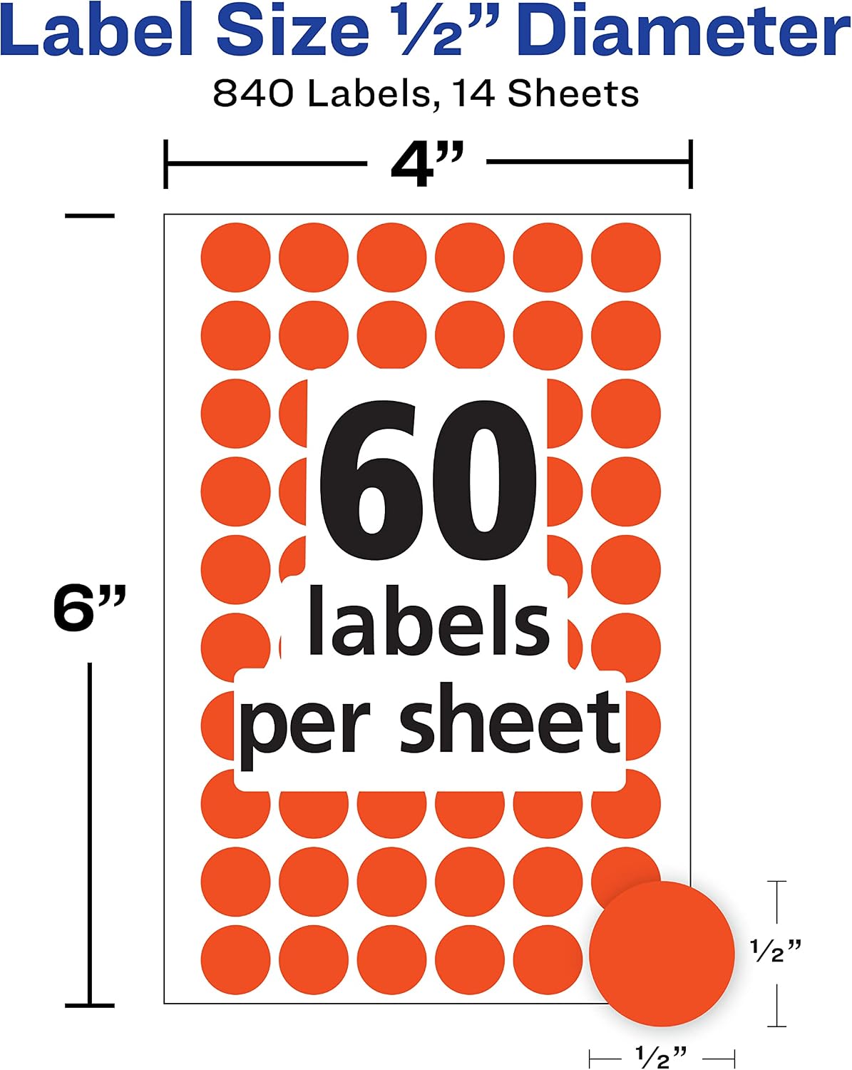 Avery Color-Coding Removable Labels, 1/2 Inch Round Stickers, Neon Coral, Non-Printable, 840 Dot Stickers Total (5051)