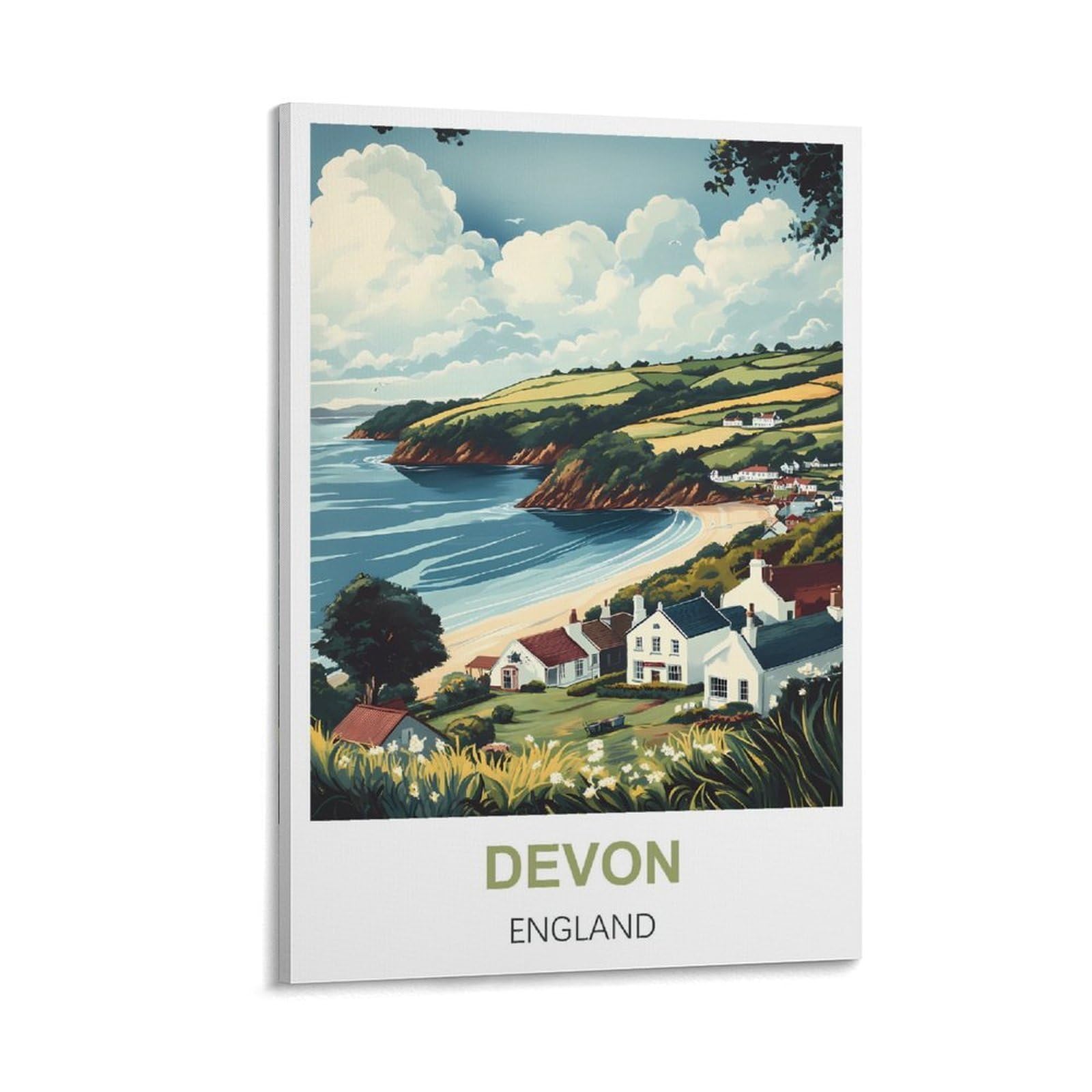 FJIWECWSQ Devon England Vintage Travel Poster 12x18inch(30x45cm) Canvas Wall Art Painting Prints