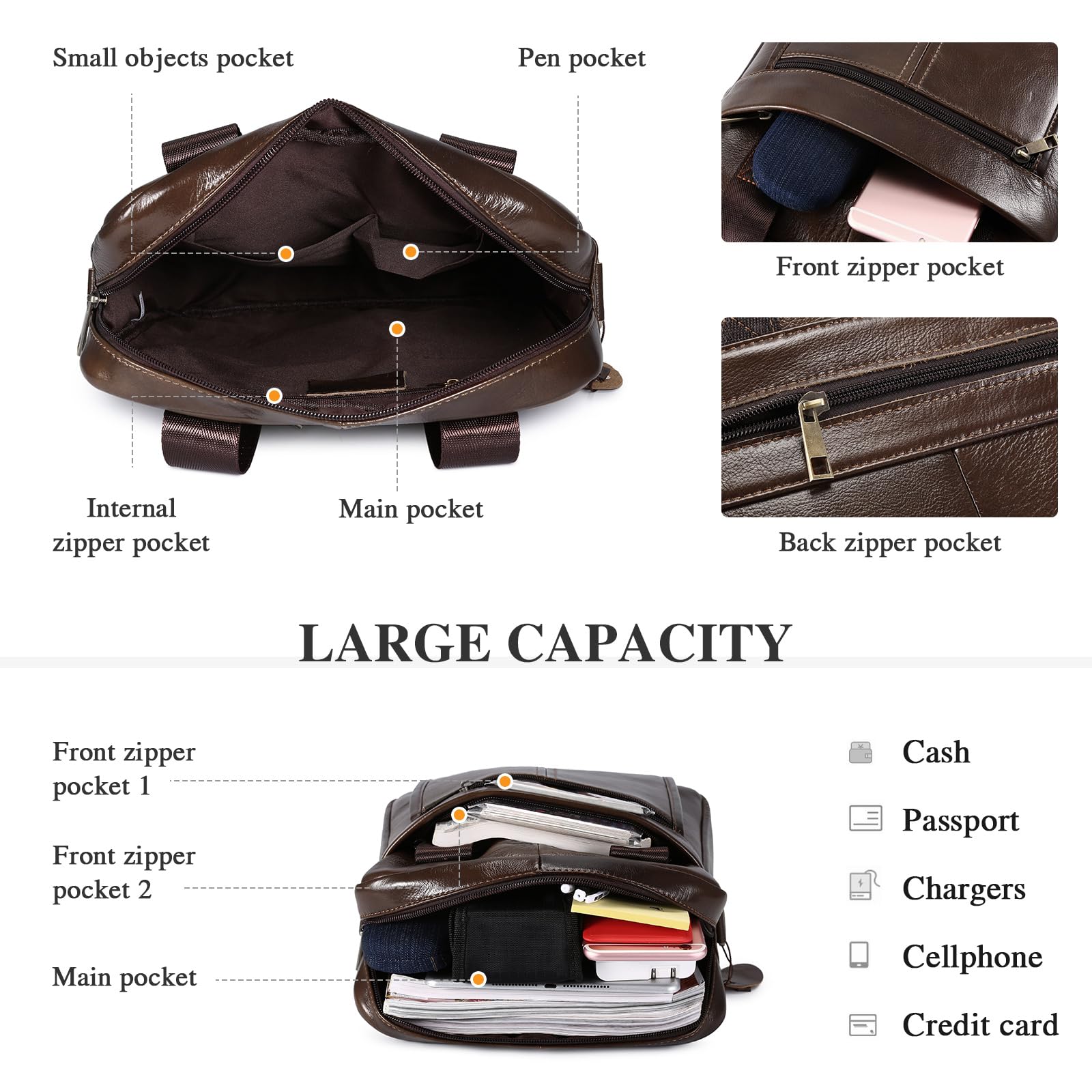 BAIGIO Bolso Bandolera Piel Hombre Bolso de Hombro Cuero Vintage Casual Bolso Hombre Bandolera Grande