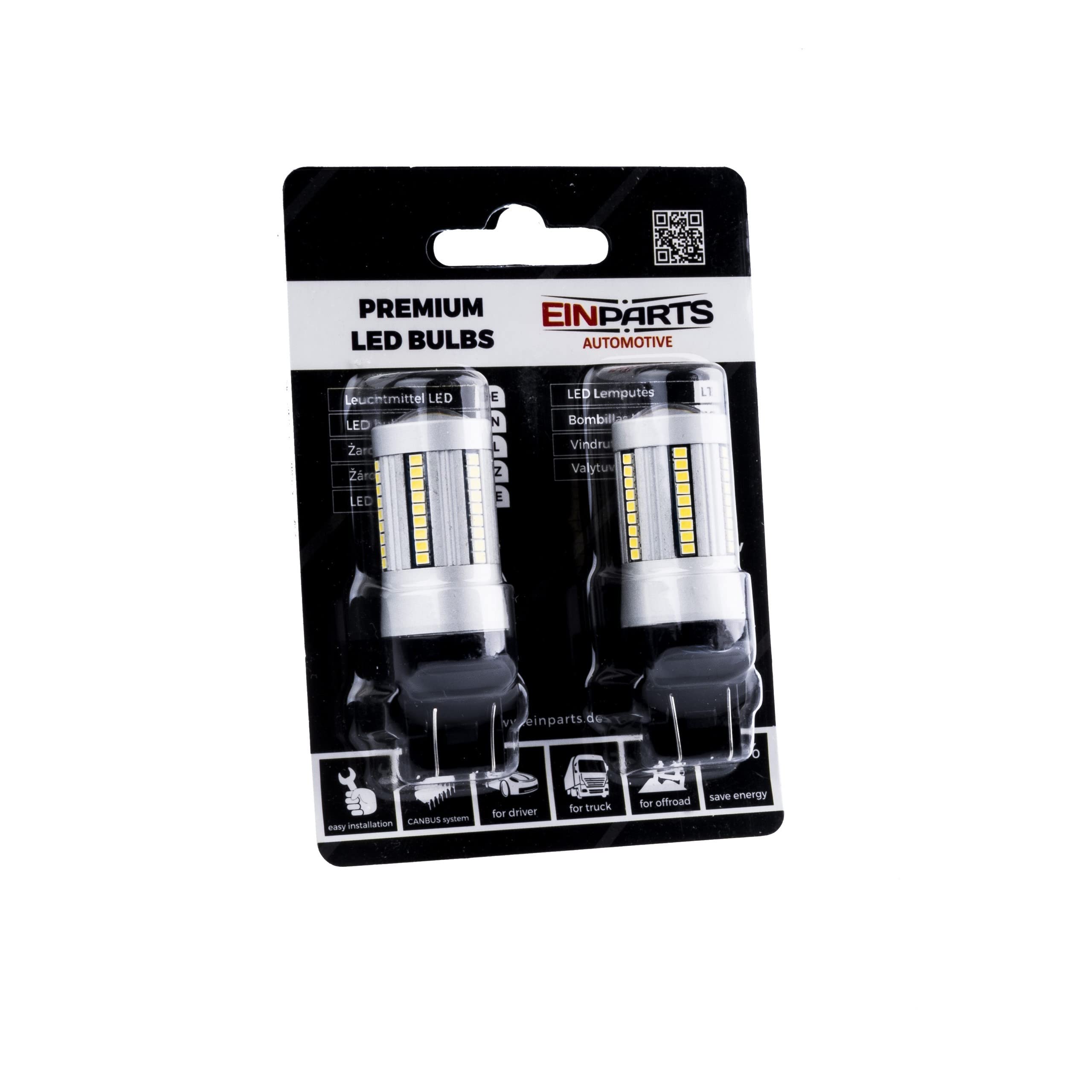 EinParts W21/5W LED Lampadine 6000K (Bianco) CANBUS 12V per Auto 66 x SMD 2016 LED, W3x16q