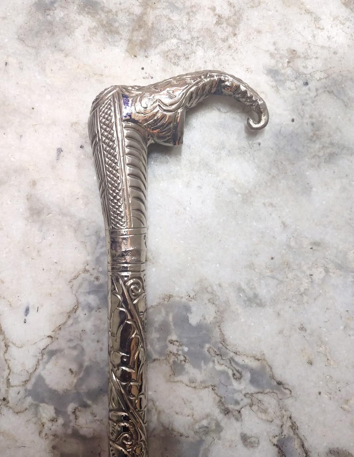 Bastón de plata alemana de estilo antiguo, diseño náutico decorativo, 35-36 pulgadas