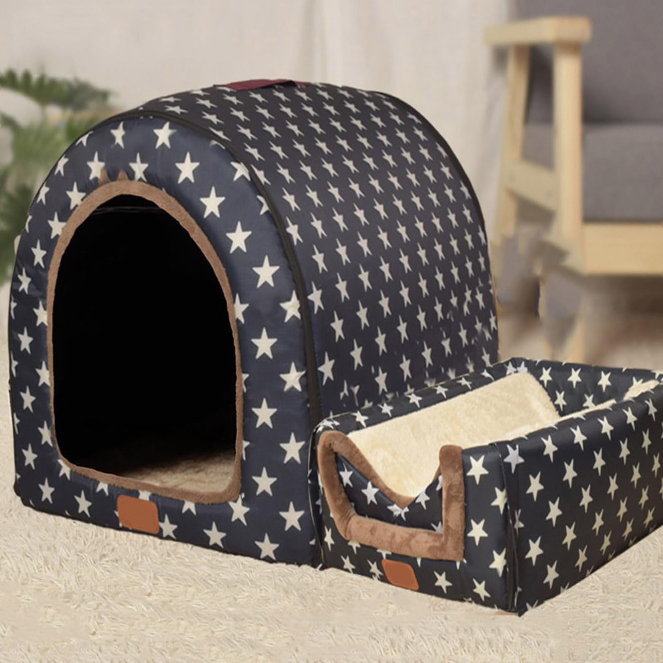 Rr tianshi Extra Large 2 In 1 Jumbo Dog House Bed,XL Dog Bed Tent Anxiety Relief Calming XXL Dog Kennel Cat Cave Igloo Winter Warm Pet Nest (S-35 * 32 * 28cm,I)