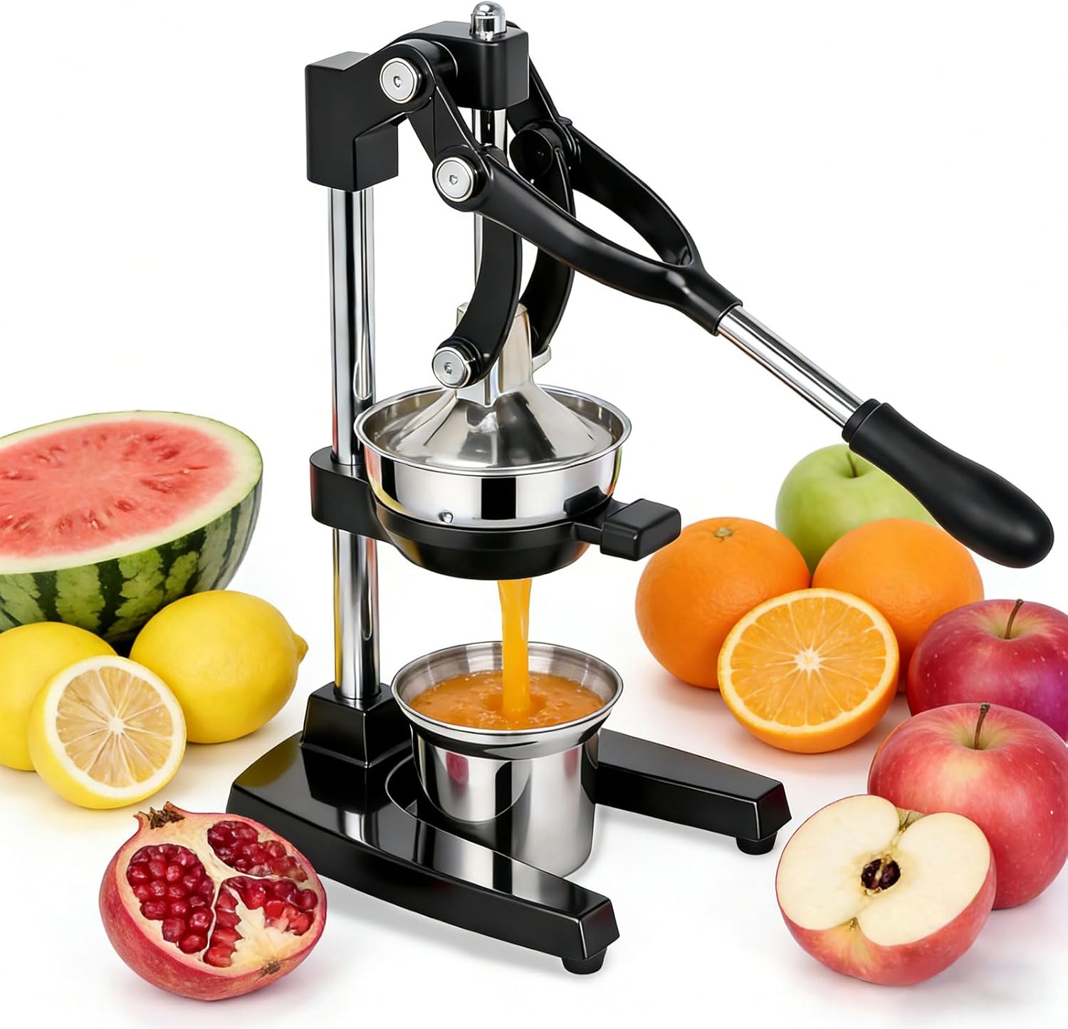 Cast Iron Juicer Heavy Duty Manual Juicer Easy to Clean, Oranges, Lemons, Pomegranates Cast Iron Juicer Manual Hand Press Citrus Squeezer with Stainless Steel Cup Black
