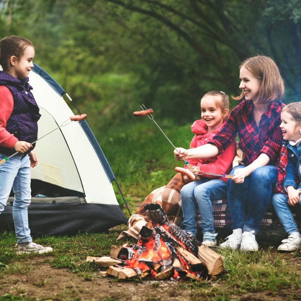 Marshmallow Roasting Sticks, Smores Skewers for Fire Pit, Set of 9 Extend 32" Stainless Telescoping Rotating Smores Sticks with Wooden Handle Hot Dog Barbecue Forks for Campfire, Bonfire and Grill : Patio, Lawn & Garden