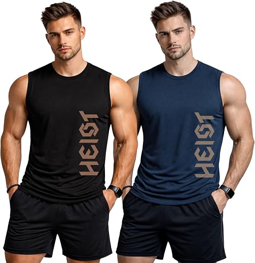 3Colors Men’s Sleeveless Gym Vest | Muscle Fit Workout Tank Top | Quick Dry Sports Vest for Training, Running &amp; Fitness-CC...
