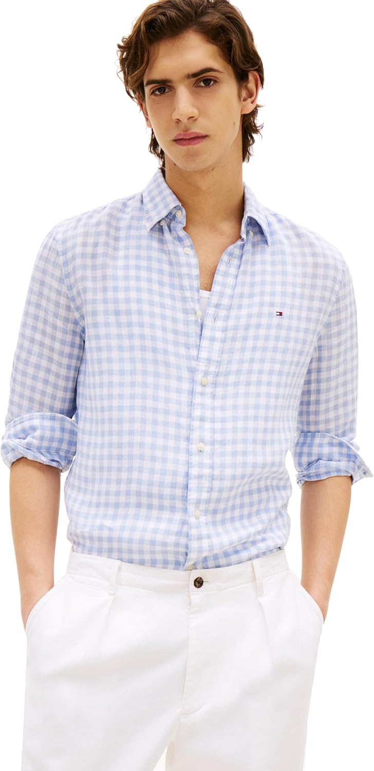 Tommy Hilfiger Mens Long Sleeve Casual Linen Button Down Shirts in Regular Fit