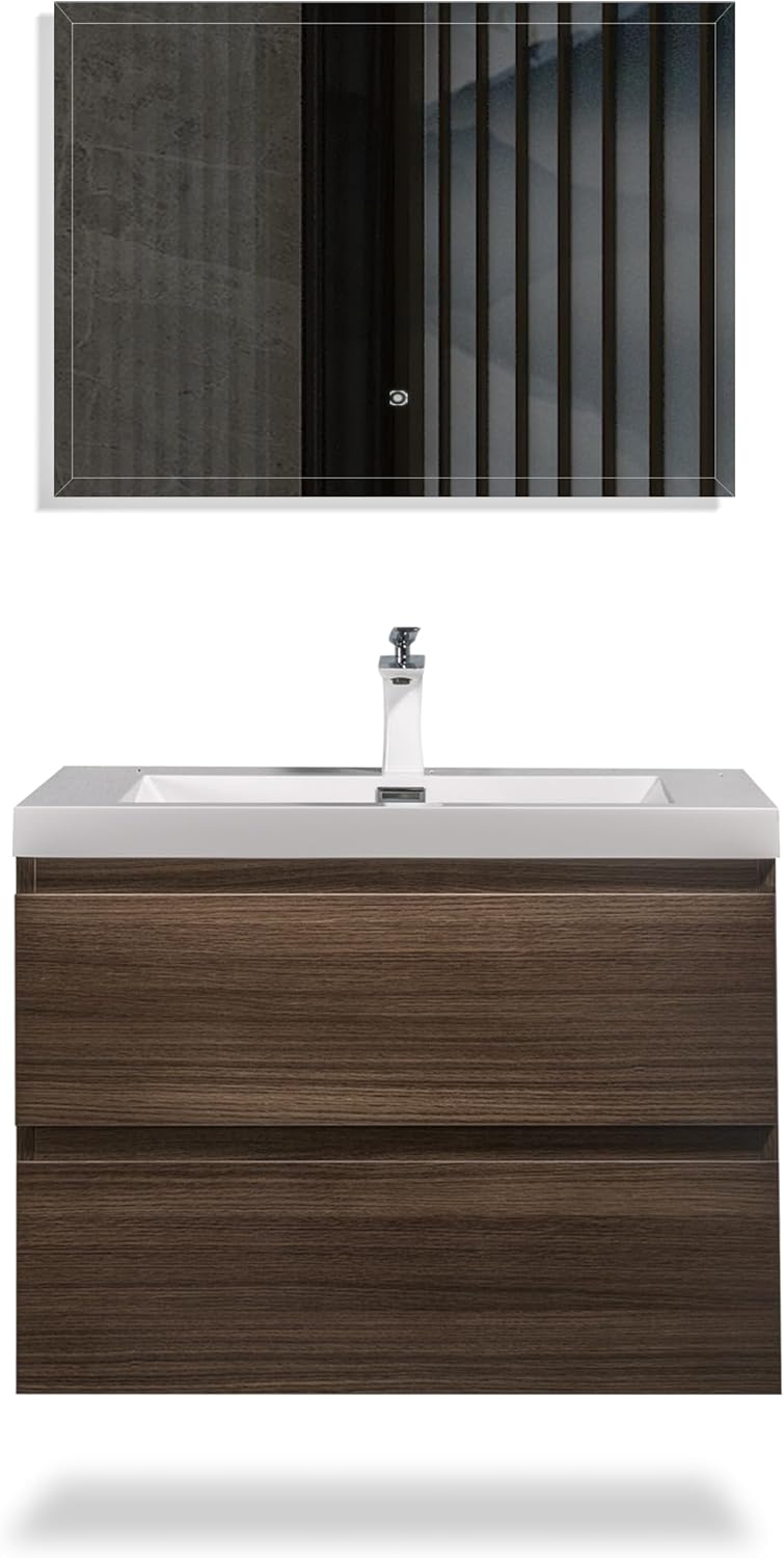 TONA 30" Bathroom Vanity with Sink Combo Floating Bathroom Vanity with Invisible Handle, Wall Mounted Vanity Set with Oversized Storage Cabinet and Integrated Basin - (Ash Grey, Angela 30")