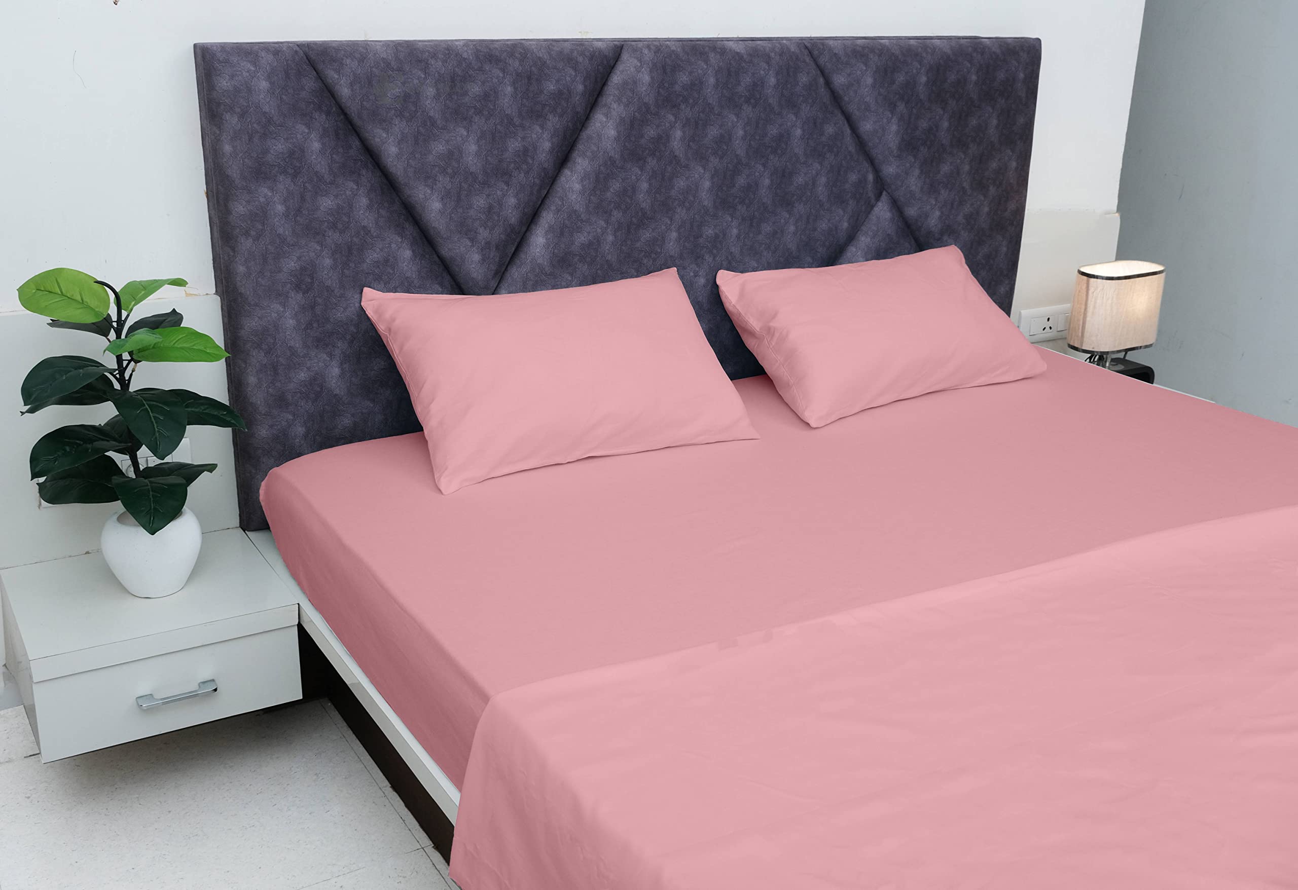 Pashmina 4-delig beddengoed met 10 inch diepe zakken - beddengoed set - 1 hoeslaken, 1 plat laken en 2 kussensloop Easy Care, 800 draadtelling zijdezacht Egyptisch katoen (super koning-roze