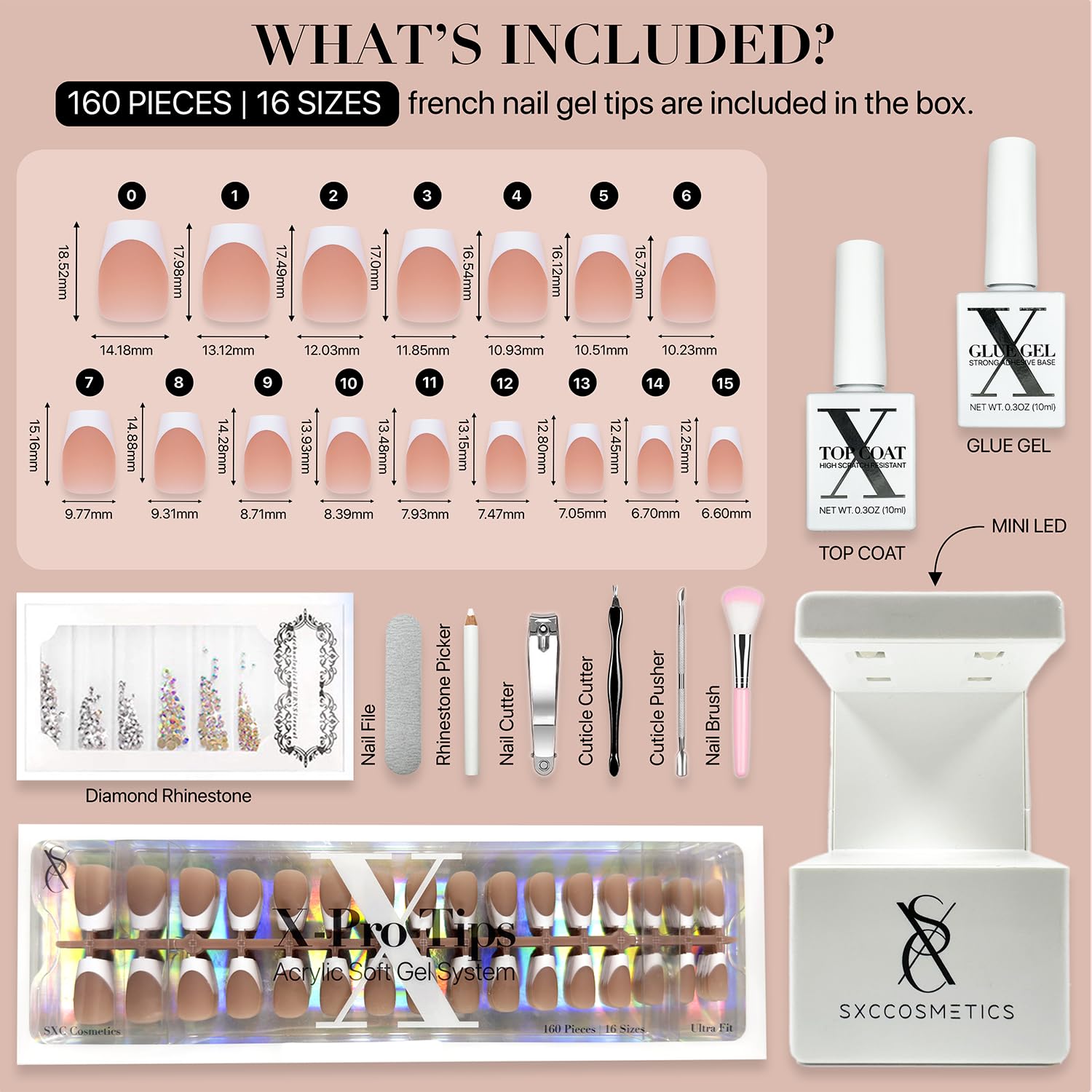 SXC Cosmetics French Tip Press On Nails – Brown Series, Short Coffin Fake Nails X-Pro Tips Starter Kit | 150PCS, 15 Sizes, 5 Styles