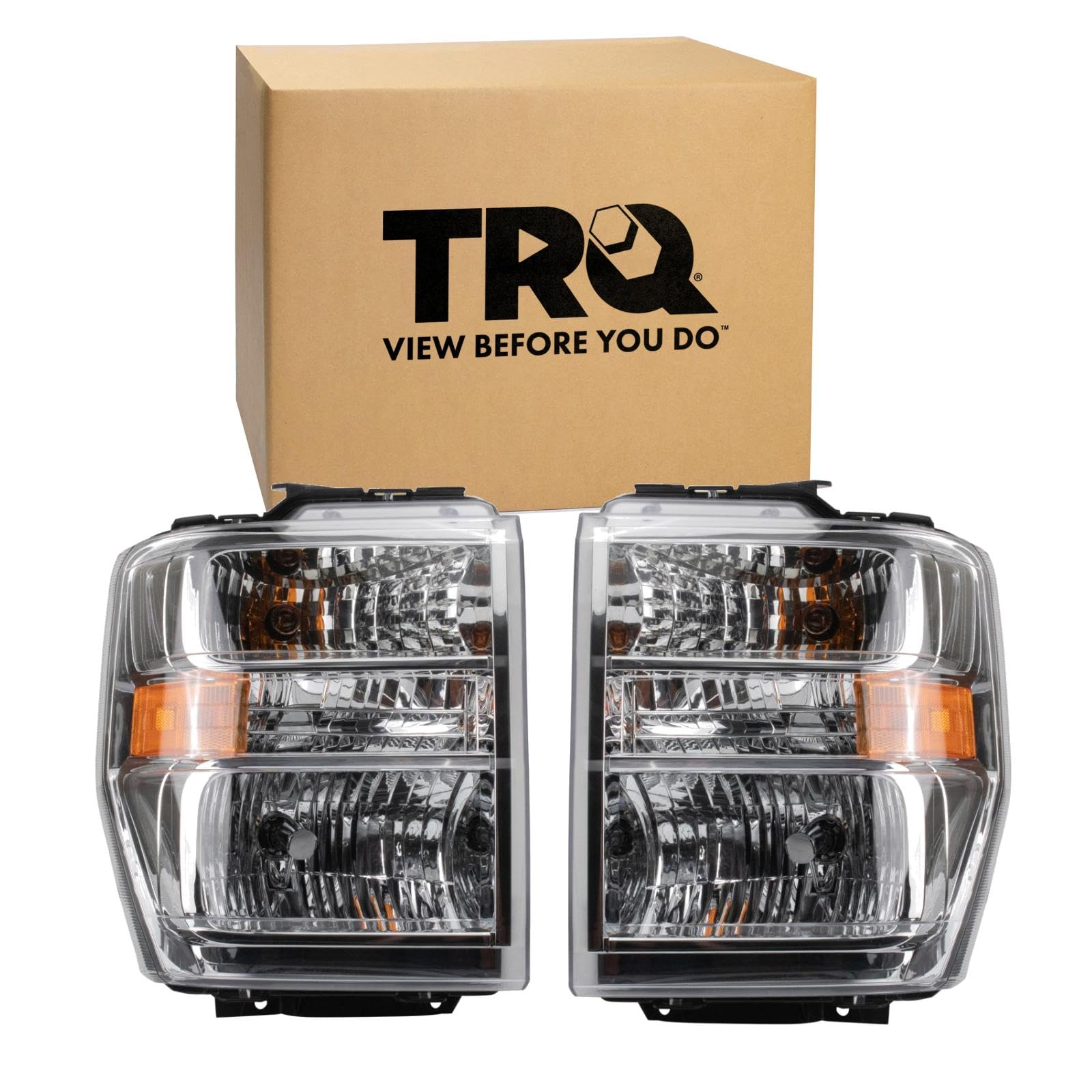 TRQ Headlight Assembly Set Headlights Driver &amp; Passenger Side Compatible with 2008-2014 Ford E-150 E-250 2008-2017 E-350 Super Duty 2008-2021 E-450 Super Duty 2016-2021 F-650 F-750 FO2502249 FO2503249