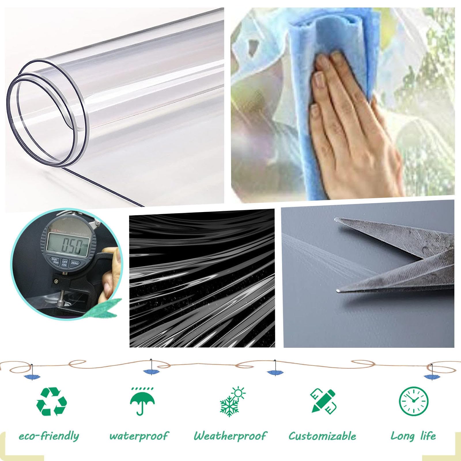 KOOEIN Rideaux De Bâche Extérieur,Panneaux Latéraux De Bâche Transparent Avec Oeillets,bâche En Plastique 0.5mm Imperméable Double Face,Rideau De Pluie Claire,Multi-Fonctionnel,W×H-3×2m(9.8 * 6.6ft