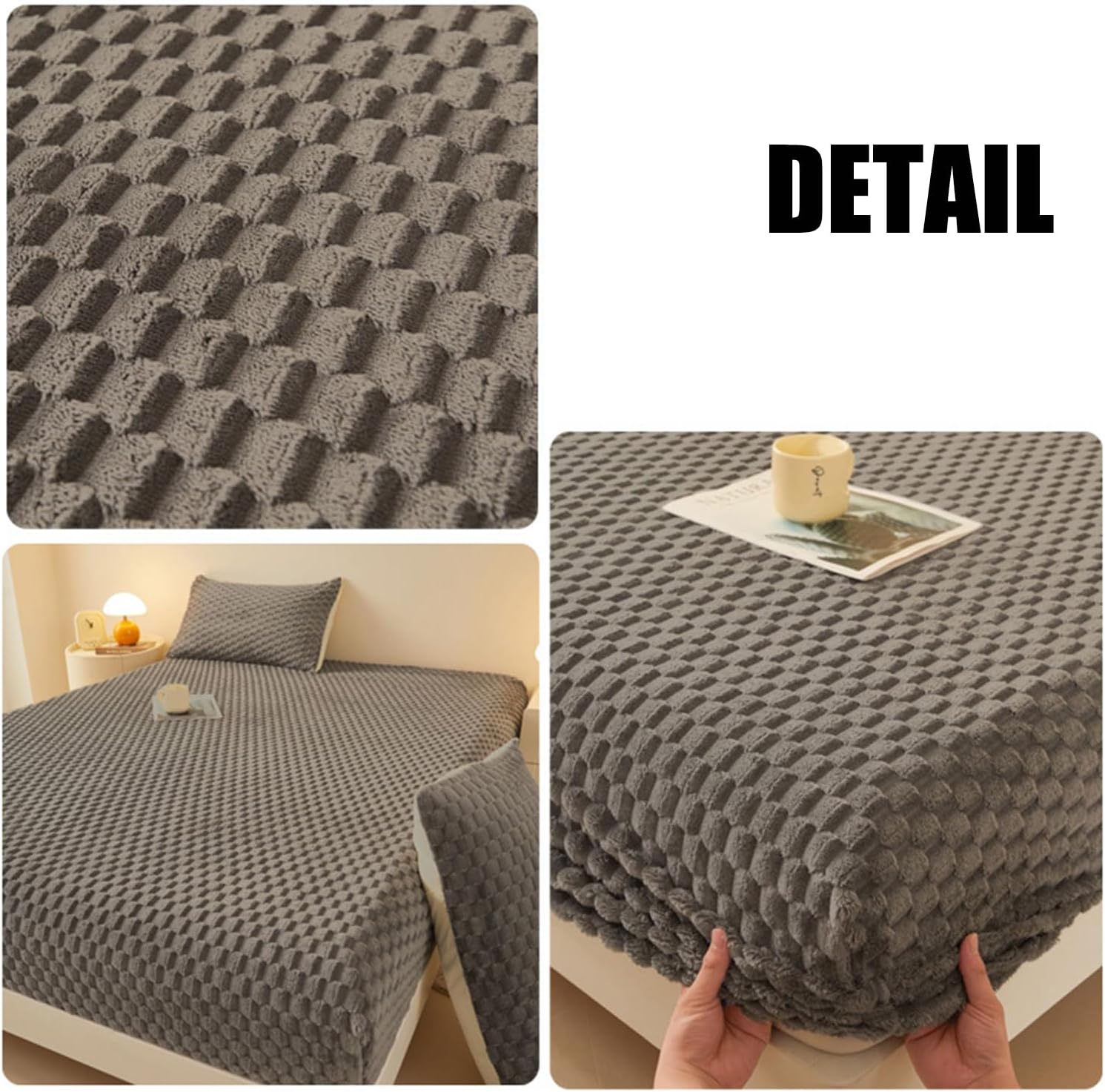 Velvet Mattress Protector Queen Size Warm Fitted Sheet Non-Slip Breathable Comfortable Mattress Pad Cover Skin-Friendly Mattress Topper for Bedroom Dormitory Washable,Gray,90 * 200 * 15cm