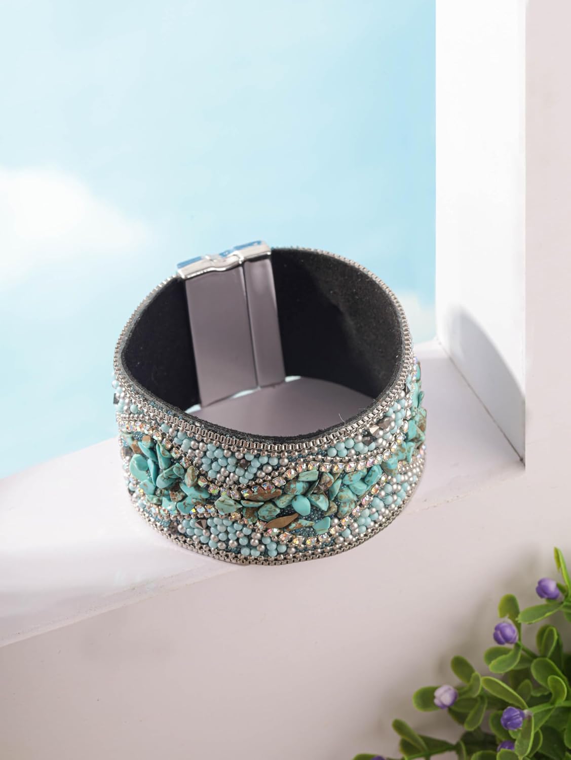 MINACHI Bohemian Retro Style, Punk Style, Full Rhinestone, Handmade Beaded, Personality Charm, Cuff Bangle Jewelry for Women