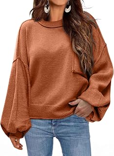 Women's Sweater 2025 Fall Winter Long Sleeve Casual Tops Ribbed Hem Knitwear Lantern Pullover Sweater