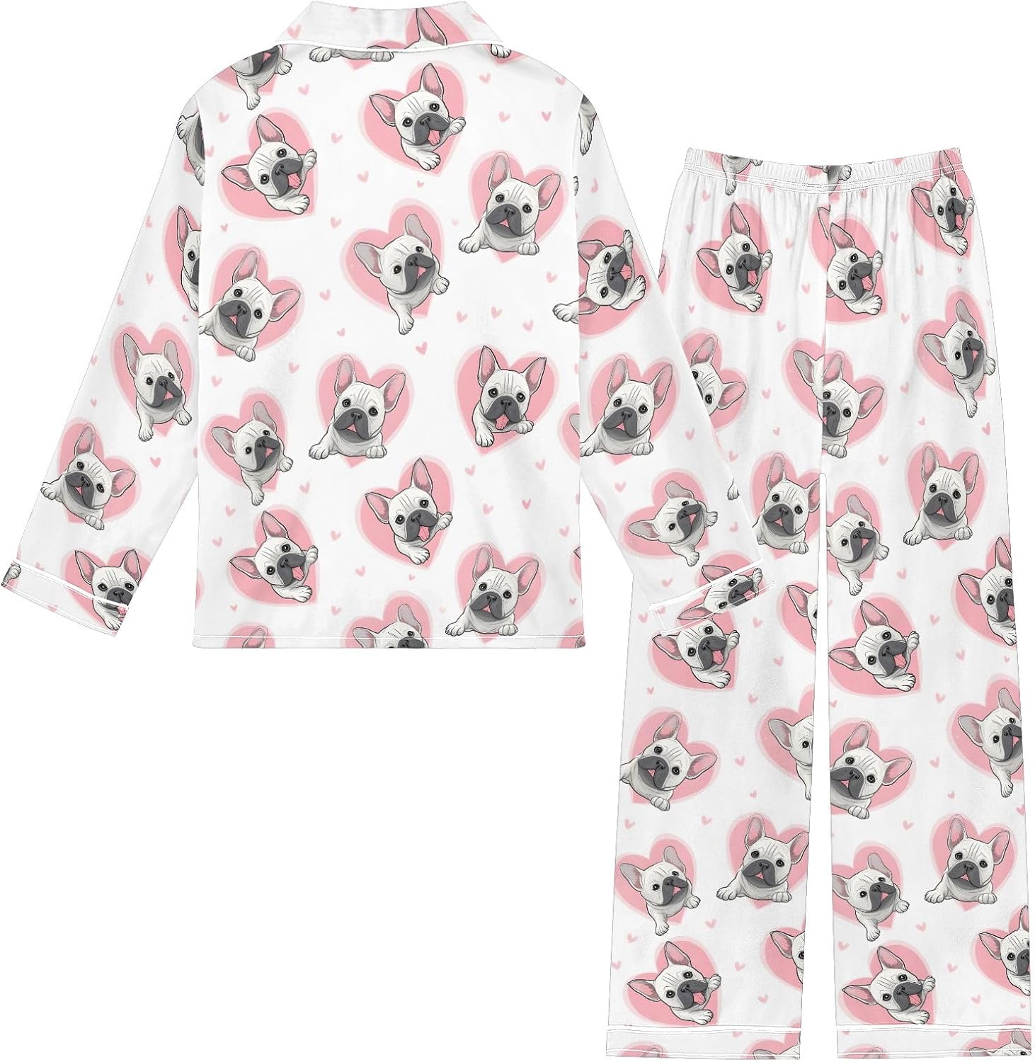 Kids Casual Satin Wear Set French Bulldog Love Pattern Unisex Relaxed Fit Clothing