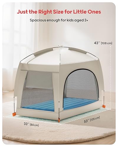 Miniatura 5 de QPAU Cama inflable de viaje para niños pequeños con tienda de campaña, colchón de aire ligero para niños con bomba de mano, solución portátil para