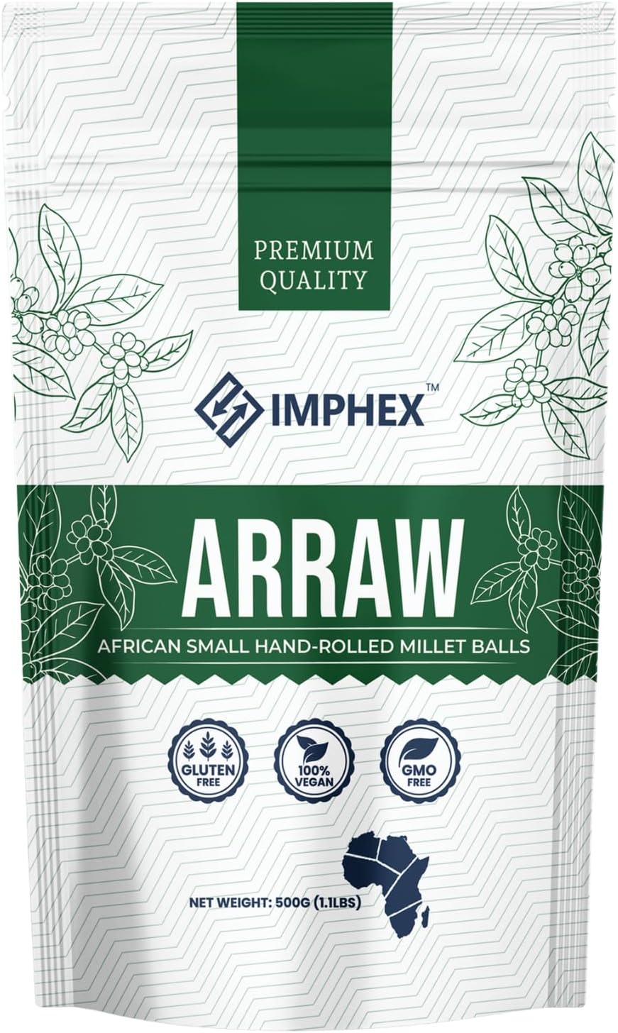 Imphex Arraw | African Small Hand-Rolled Millet Balls For Porridge | 500g (1.1 Pound) | Vegan | Gluten Free | Non GMO