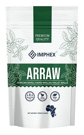 Imphex Arraw | African Small Hand-Rolled Millet Balls For Porridge | 500g 1.1 Pound | Vegan | Gluten Free | Non GMO