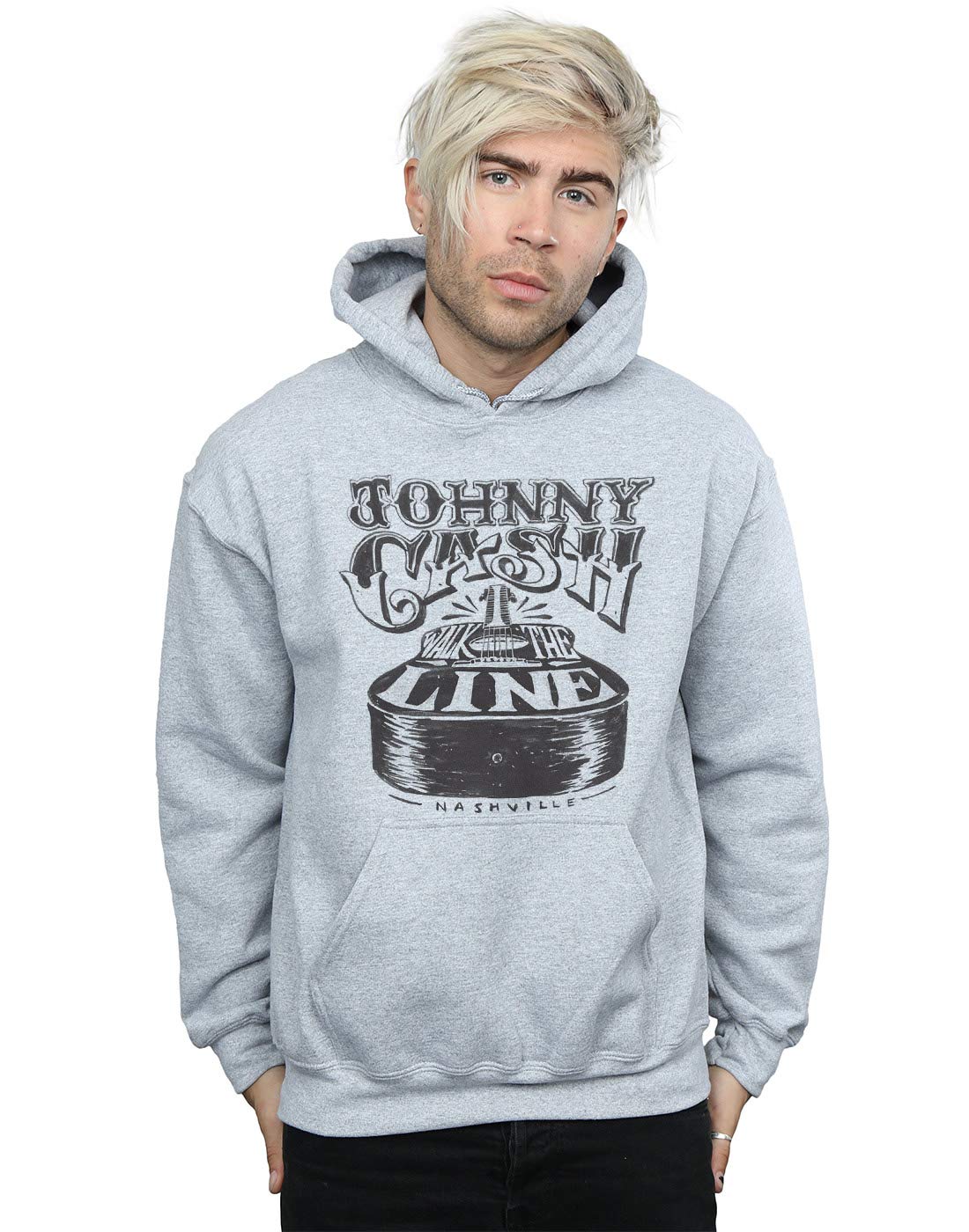 Absolute Cult Johnny Cash Men's Nashville Guitar Hoodie Sport Grey Medium