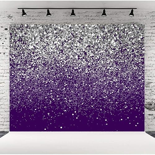 Lofaris Fondo de fotografía Bokeh morado y plateado con purpurina para fiesta de feliz cumpleaños, fondo temático morado para adultos, mujeres,