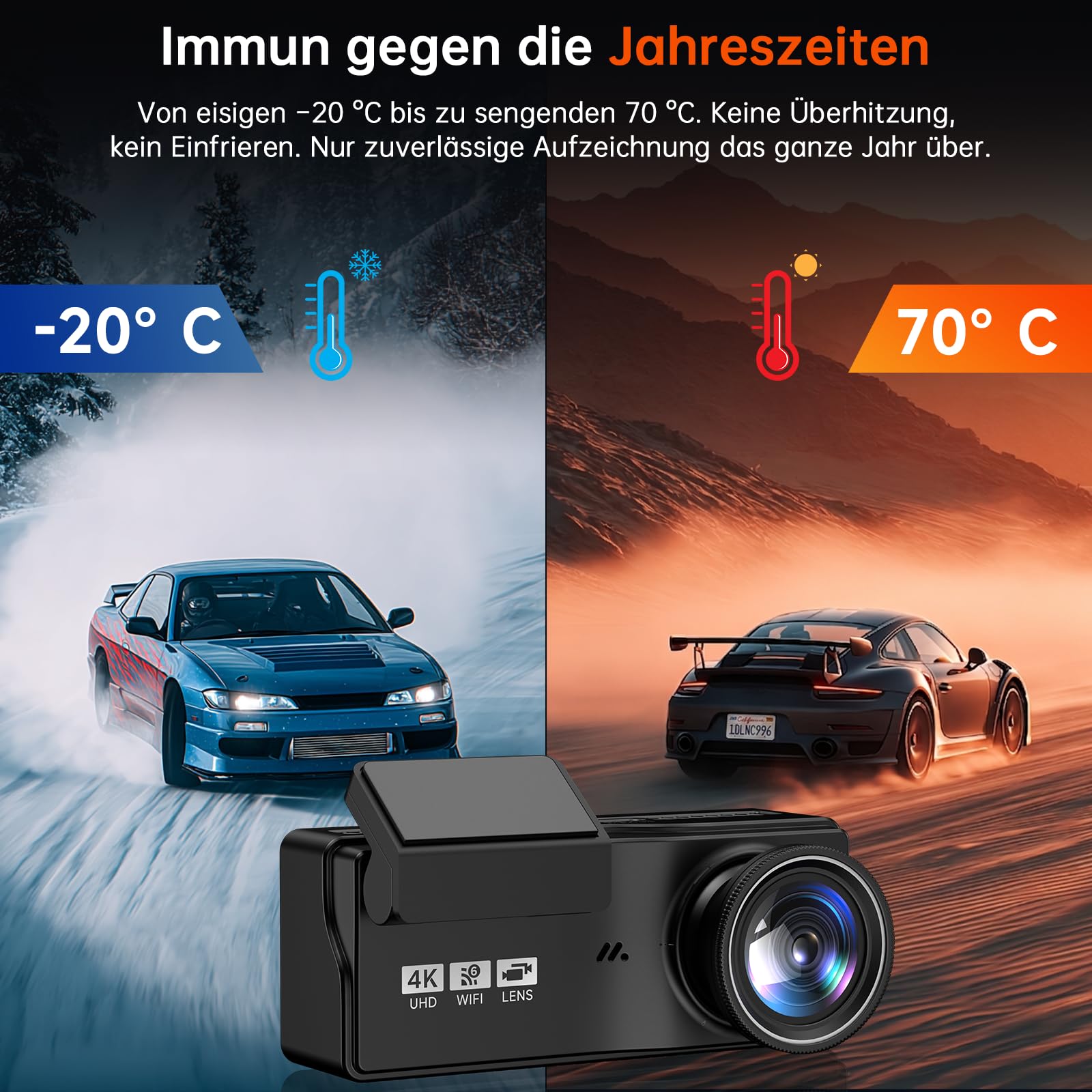 Dashcam Auto Vorne Hinten 4K+4K, WiFi Dash Cam mit 64GB SD-Karte | 3,2'' Bildschirm, Super Nachtsicht, WDR, G-Sensor, 24/7 Parküberwachung, Loop-Aufnahme, APP Steuerung, Max 256G