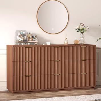 9 Drawer Dresser for Bedroom, 57.1" Wide Modern Chest of Drawers Dresser TV Stand, Wood Drawer Organizer for Living Room, Hallway