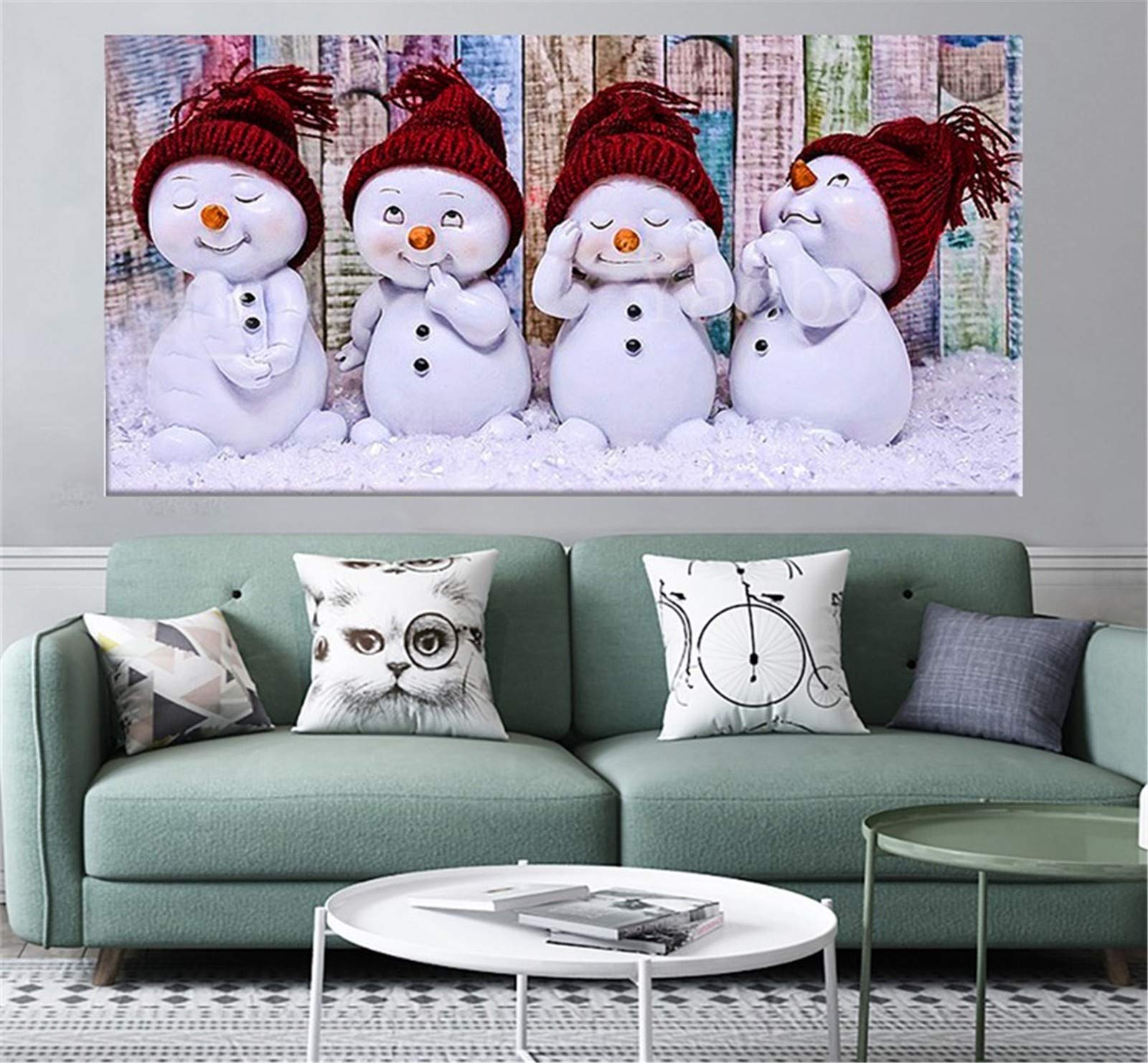 Peinture diamant 5D bonhomme de neige grand format pour décorer un salon cet hiver