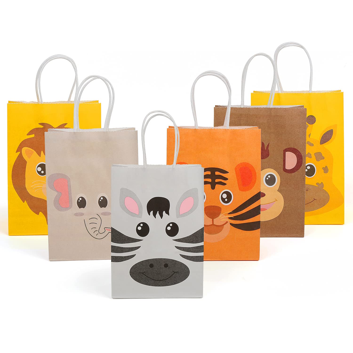 DIYASY 12pcs Animal Party Bags , 21*15*8cm Kraft Paper Bags Sweet Candy Gift Paper Bags with Handles for Kids Girls and Boys Birthday Party Favor