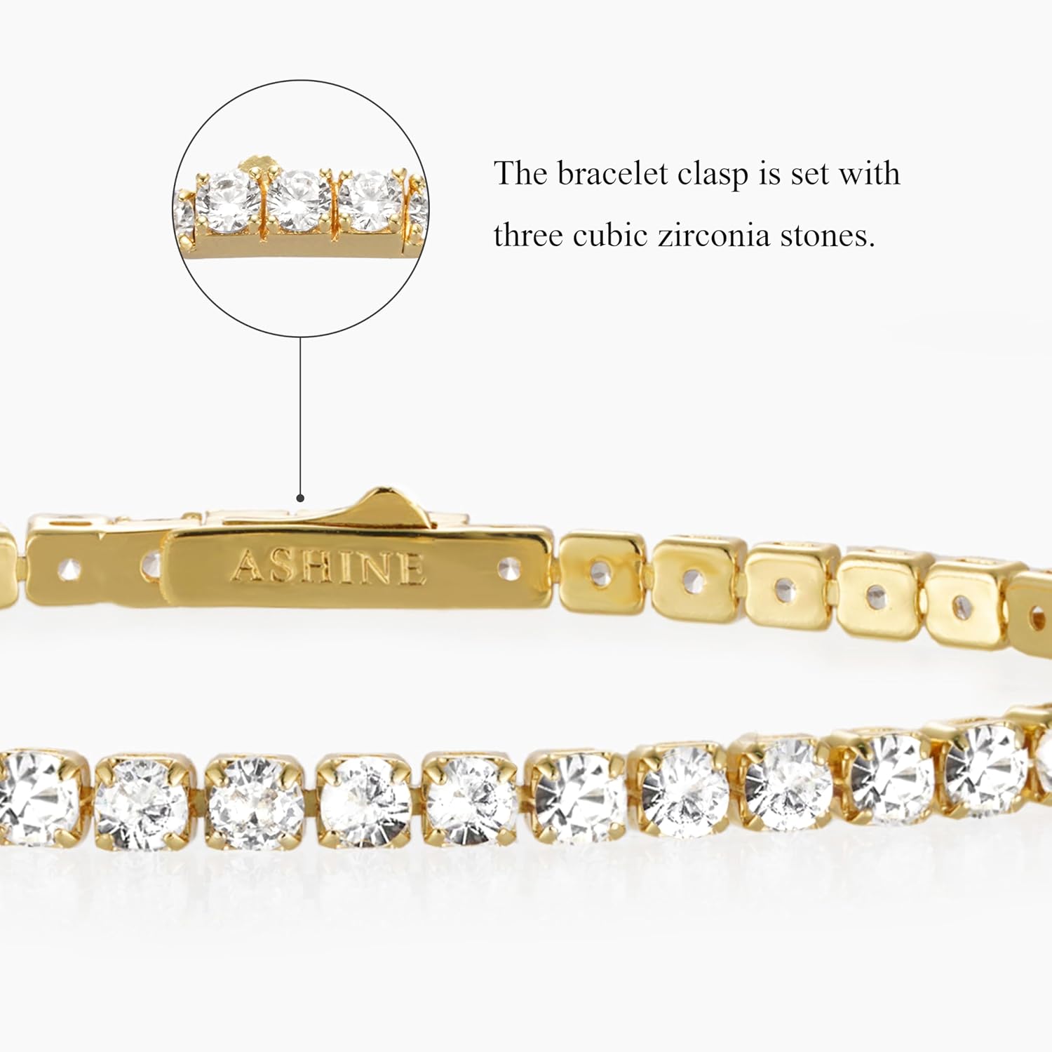 ASHINE 14K Gold Plated Tennis Bracelet for Women | Classic Round 3mm Cubic Zirconia Bracelets for Women | Size 6.5-7.5 Inch