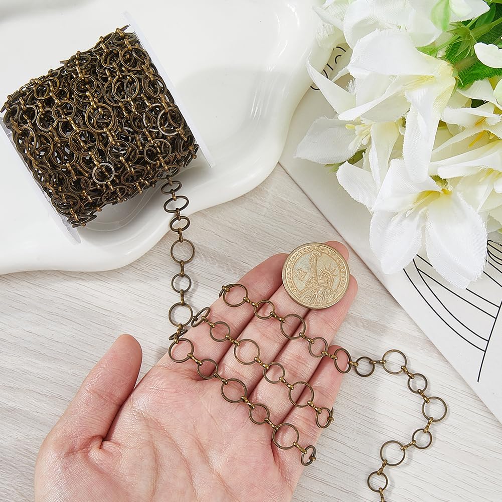 10M/32.8 Feet Antique Bronze Jewelry Chains Brass Link Chain 8 x 1mm Linking Rings Unwelded Vintage Cable Metal Connector Roll for Jewelry Necklaces Bracelets Earrings DIY Making Crafting