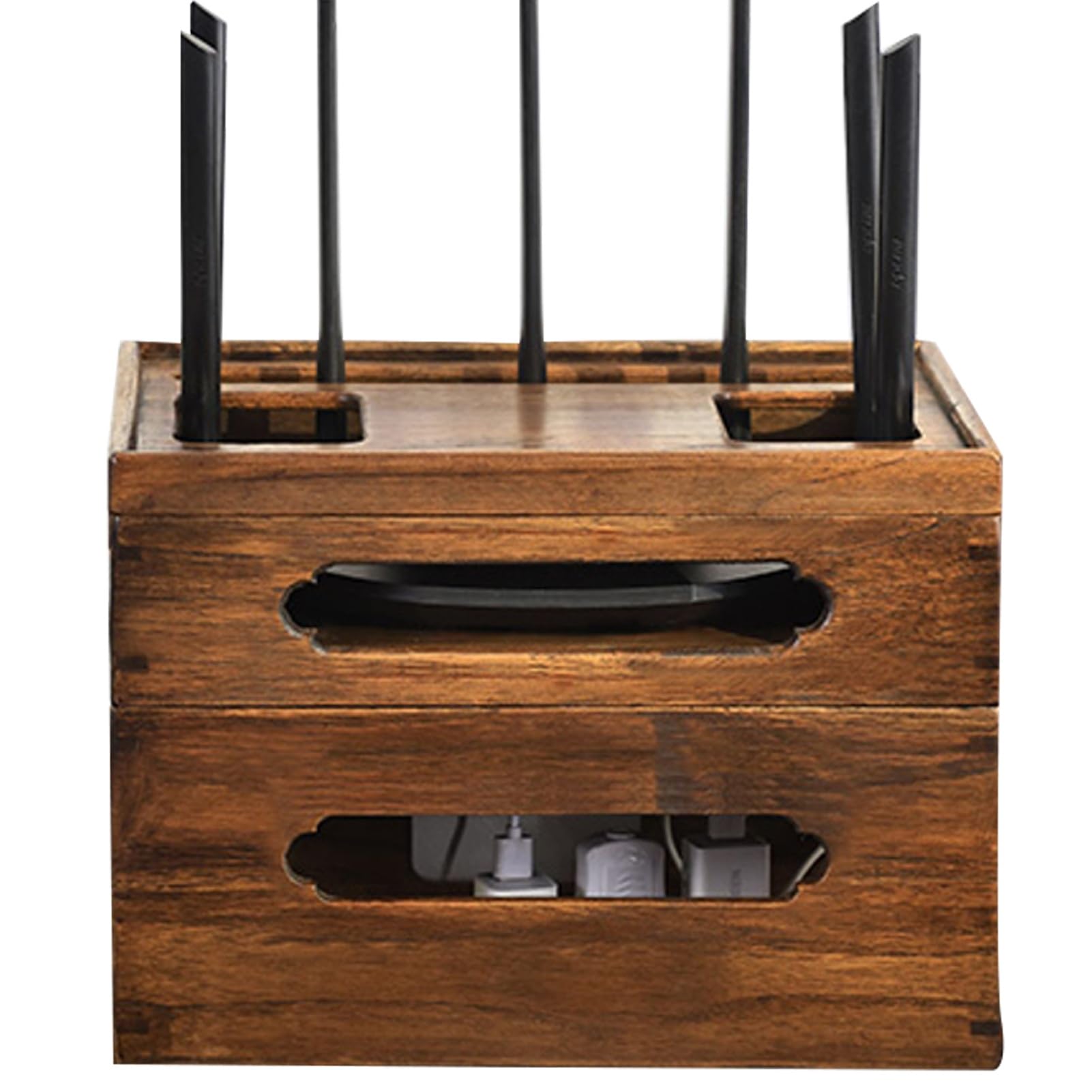 Schowek na Router WiFi, Szafka do Przechowywania Routera, Drewniany Organizer do Zarządzania Kablami, Biurkowy Schowek Wielowarstwowy WiFi, dos Domu I Biura(23.5cm/9.2in)