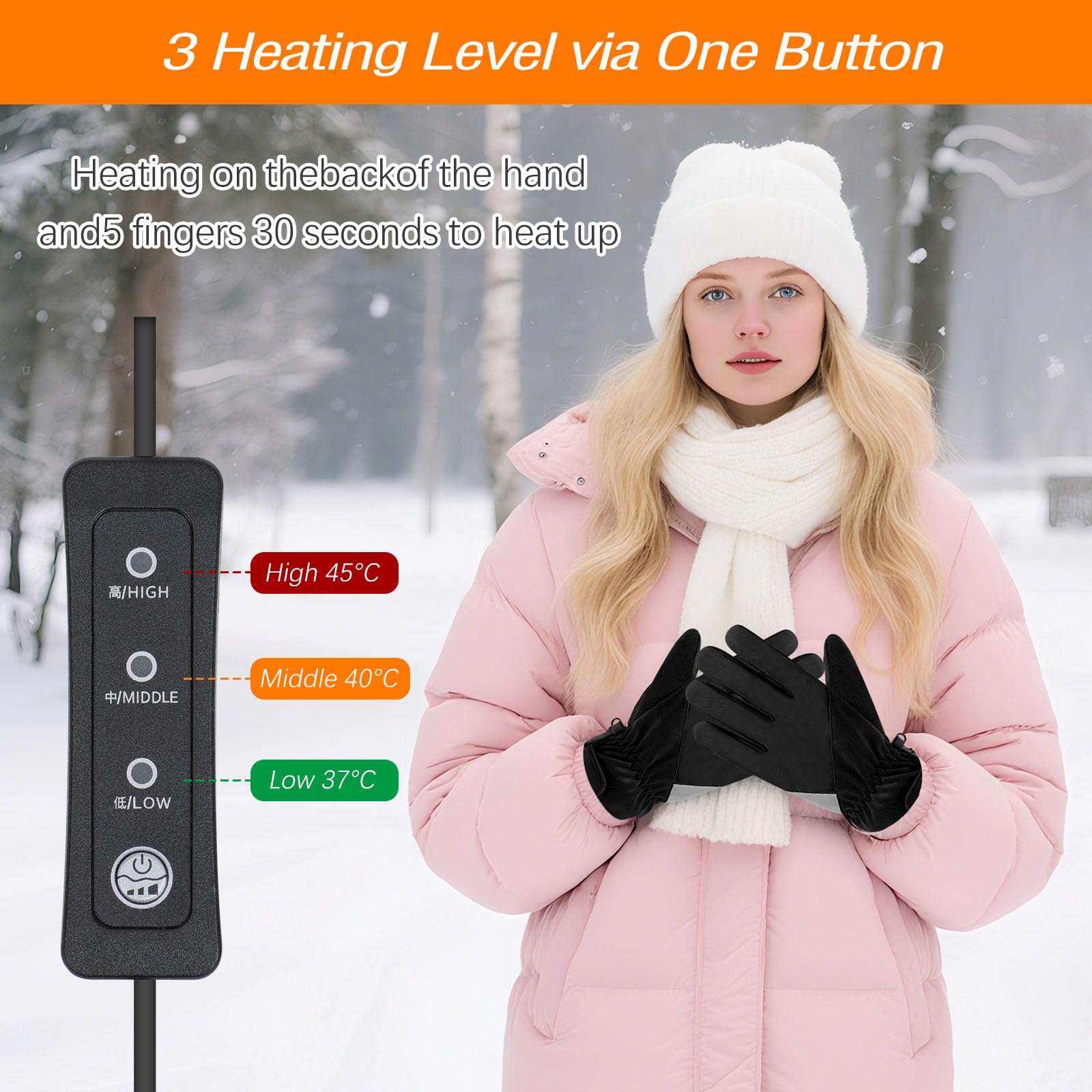 Gants Chauffants USB Électriques All-round Heating Gant Chauffant Fin Velo, Écran Tactile Antidérapant Gants Chauffants avec 3 Niveaux de Chaleur, Doublure Thermique pour Courir, Marcher, Conduire