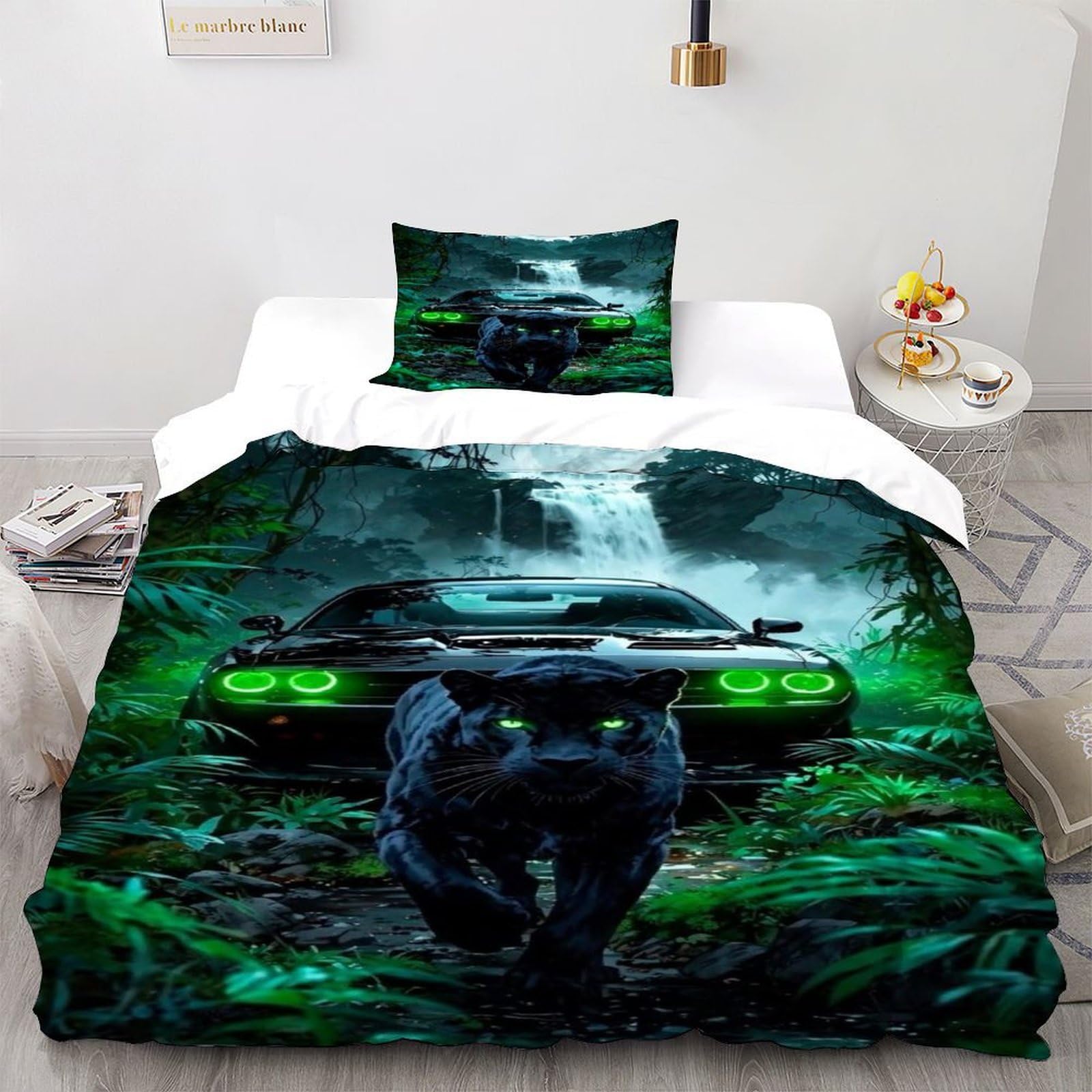 Housse de couette 135x200cm Black Panther anti-plis et respirante pour literie single