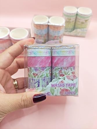 Vintage Washi Tape Bant Bask l  Yap kanl  Maskeleme Ka d  45D Desenli Bant 10lu - Pembe  i ek G l