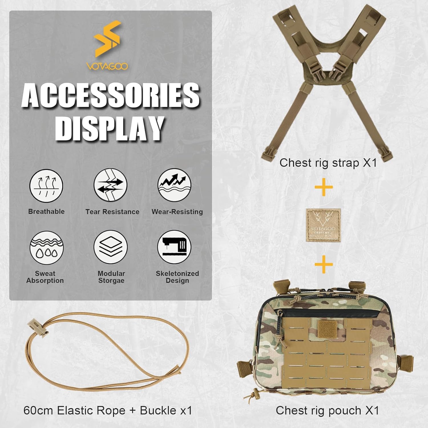 Tactical Chest Rig Bag, 3L Utility Hypalon Molle Chest Rig With Map Pocket 500D Cordura Chest Bag for Hunting Workouts (Multicam)