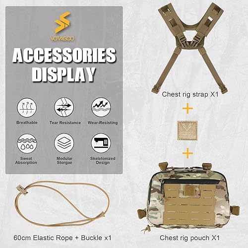 Miniatura 6 de Bolso táctico del aparejo del pecho, aparejo del pecho de Hypalon Molle de la utilidad 3L con el bolso del pecho del bolsillo 500D Cordura del mapa,