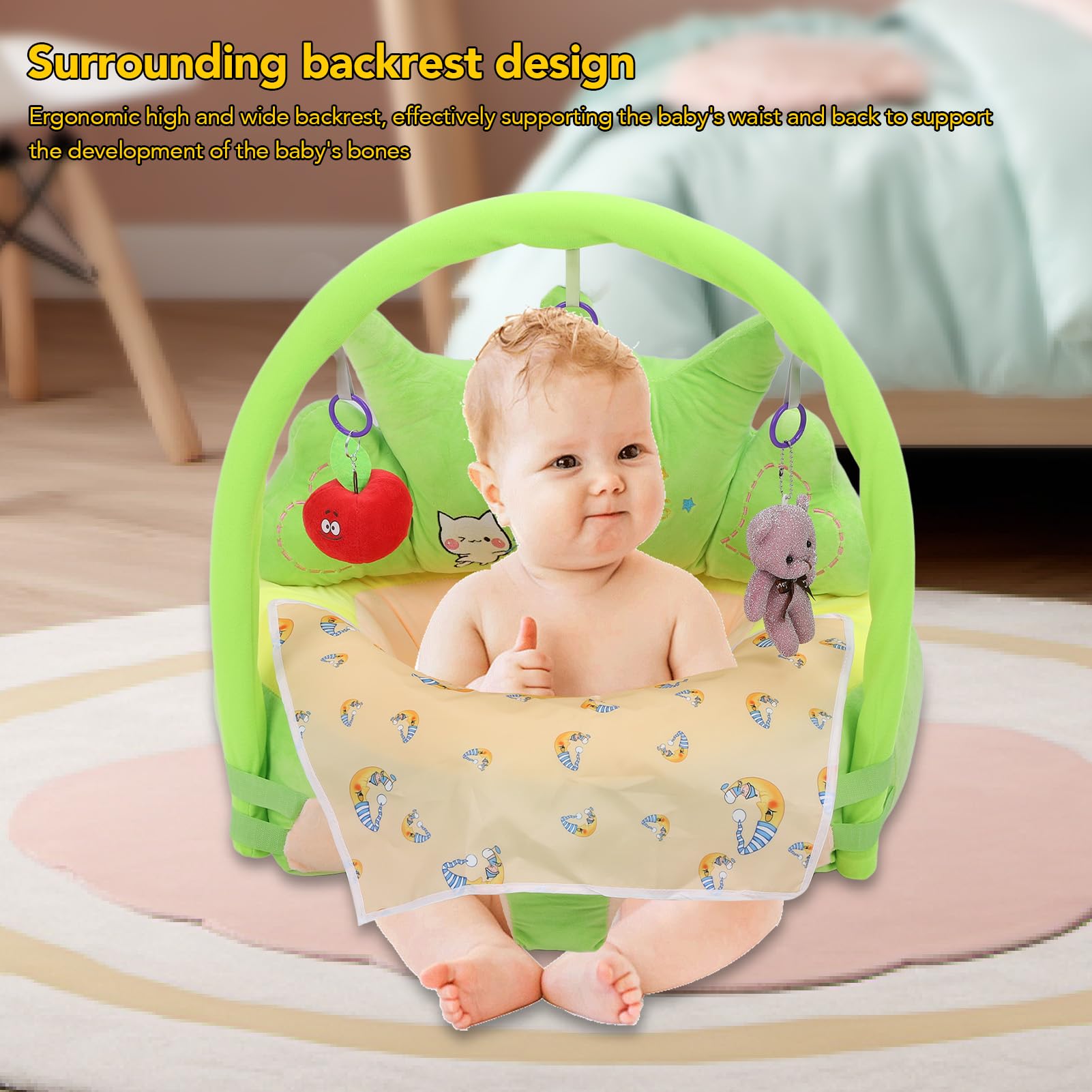 Prezioso Seggiolino di Supporto in Peluche per Bambini, Comodo per Imparare a Sedersi, con Giochi di attività per Asili, Base in Velluto, 17,7 X 19,7 Pollici, per Bambini (Verde)