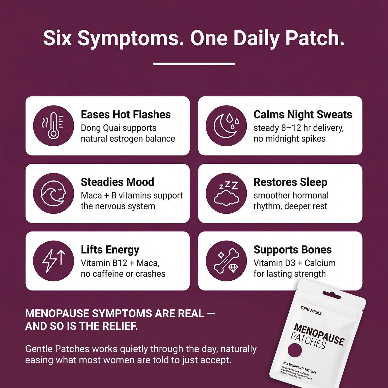 Menopause Relief Patches for Night Sweats & Hot Flashes - Natural Hormone Balance Support for Women - Herbal Perimenopause Patch with Black Cohosh & Red Clover - 30 Day Supply — Amazon image 2