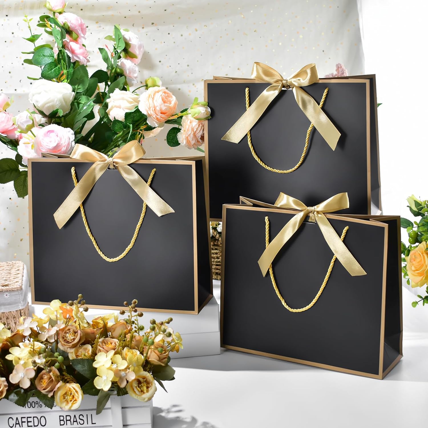 DOYIDE 15 Pcs Thank You Gift Bags with Tissue Paper, 11.8x10x4in Paper Gift Bags with Bow Ribbon, Gift Wrap Bags with Handles for Wedding Birthday Baby Shower Bridesmaid Party