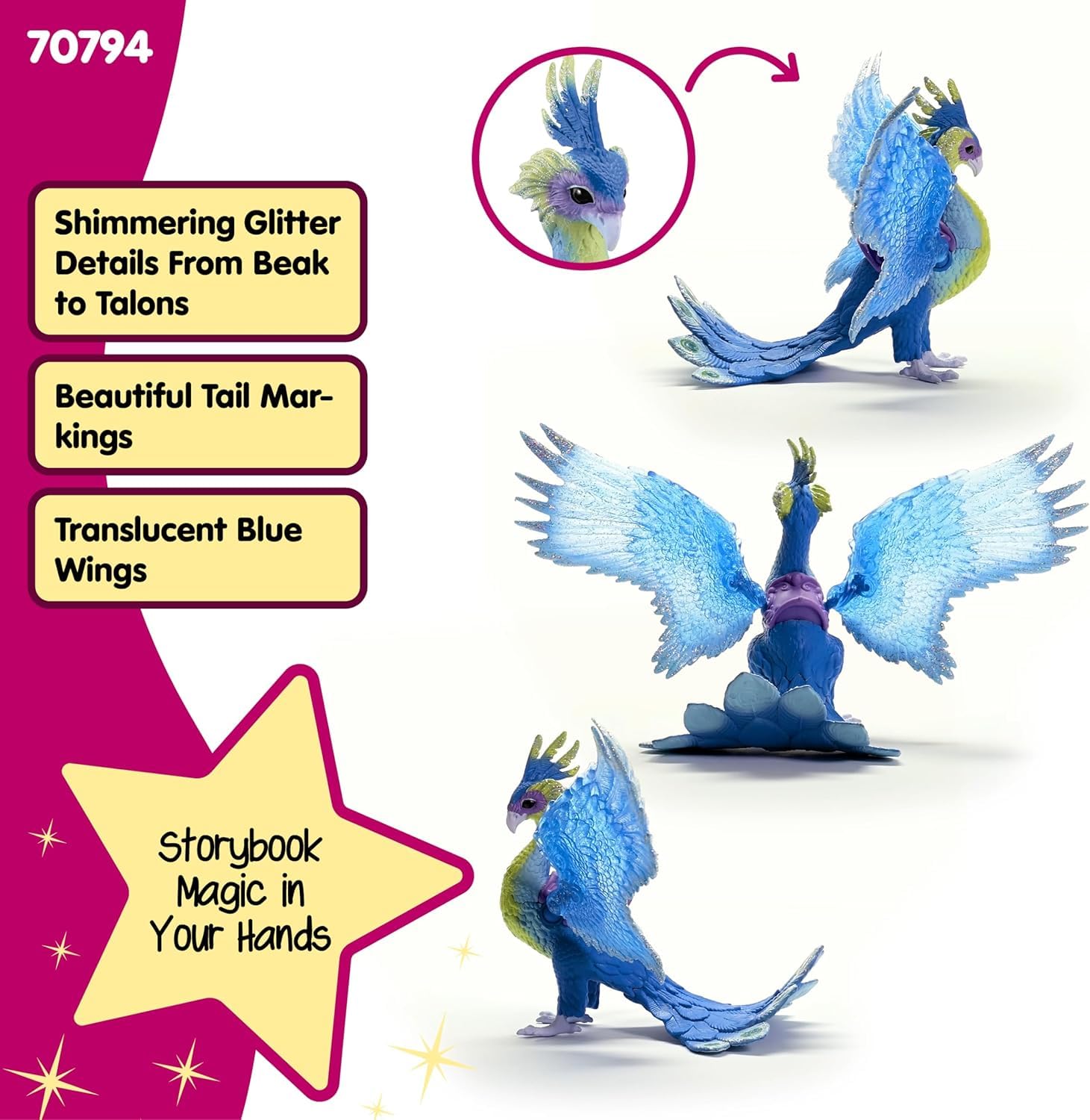 schleich BAYALA | Magiczny Paw 70794 | Szczegółowa figurka z ruchomymi, przezroczystymi skrzydłami oraz magnesem | Wspaniały prezent dla dziewczynek i chłopców | Figurka od 5 lat | 18 × 30 × 17 cm