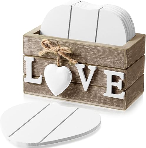 Posavasos para bebidas, juego de 6 posavasos de madera con corazón, posavasos divertidos para protección de mesa auxiliar, regalos de inauguración
