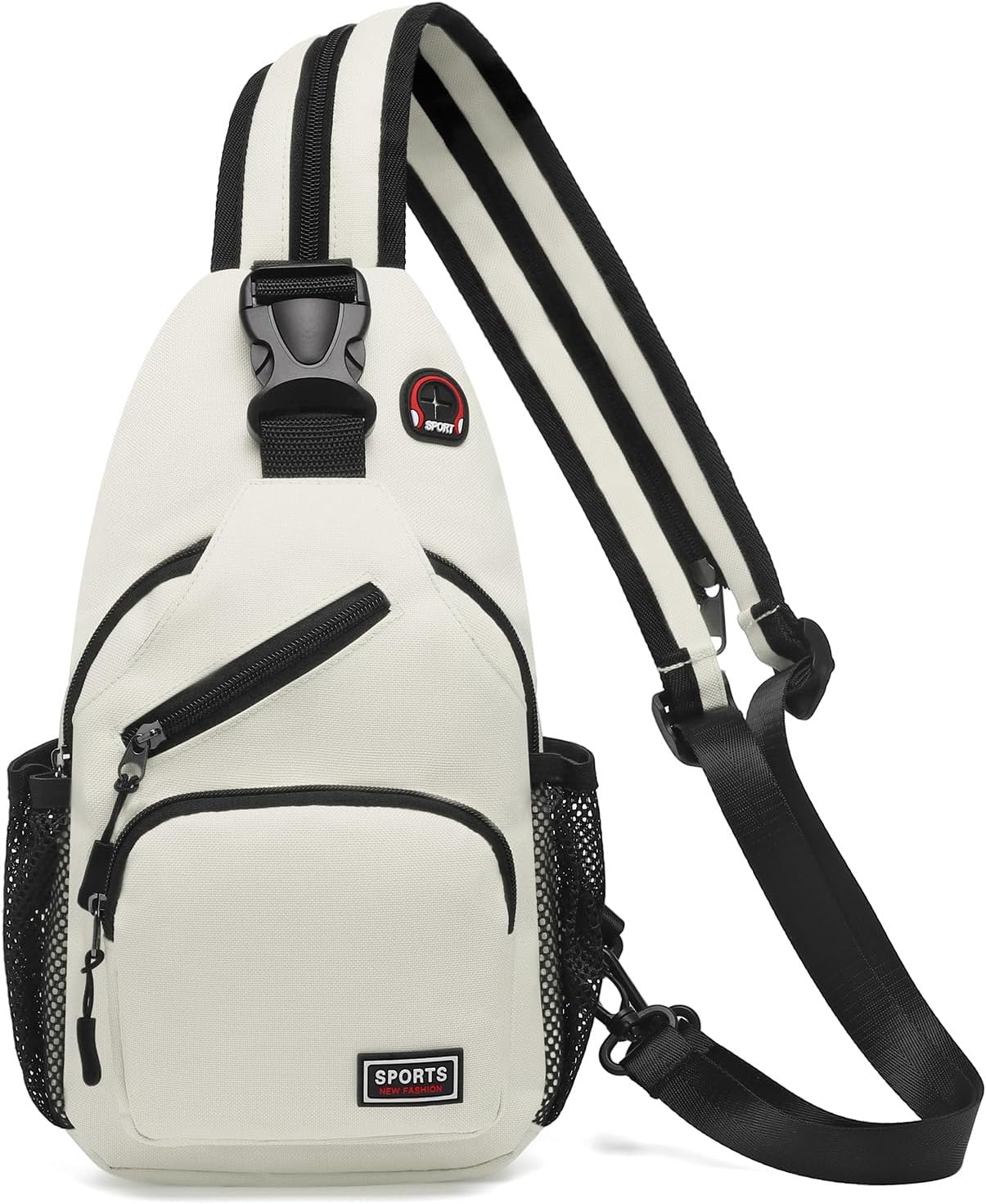 Convertible Sling Bag Crossbody Backpack, 7.9" Tablet Bags with Headphone Jack Shoulder Bag Casual Pack for Women Men Hiking Travel (White)