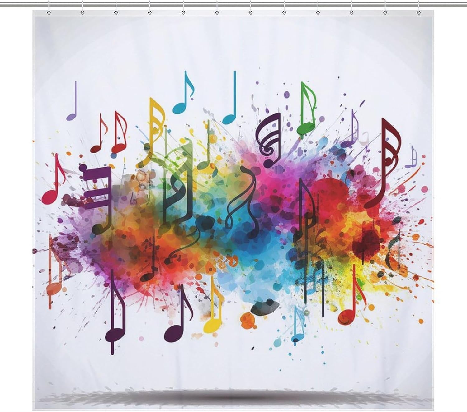 Colorful Music Shower Curtain Set Modern Shower Curtain for Bathroom Accessories Waterproof Washable Fabric Bath Curtain with 12 Hooks 70.9 X 70.9 Inch
