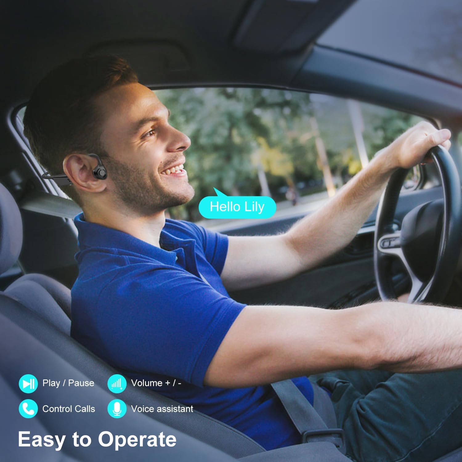 Trucker Bluetooth Headset with DSP Noise Cancelling Microphone, Open Ear Headphones for Calling, Bluetooth 5.3 Wireless Headset with Mute Button for Computer Work, 16H Playtime