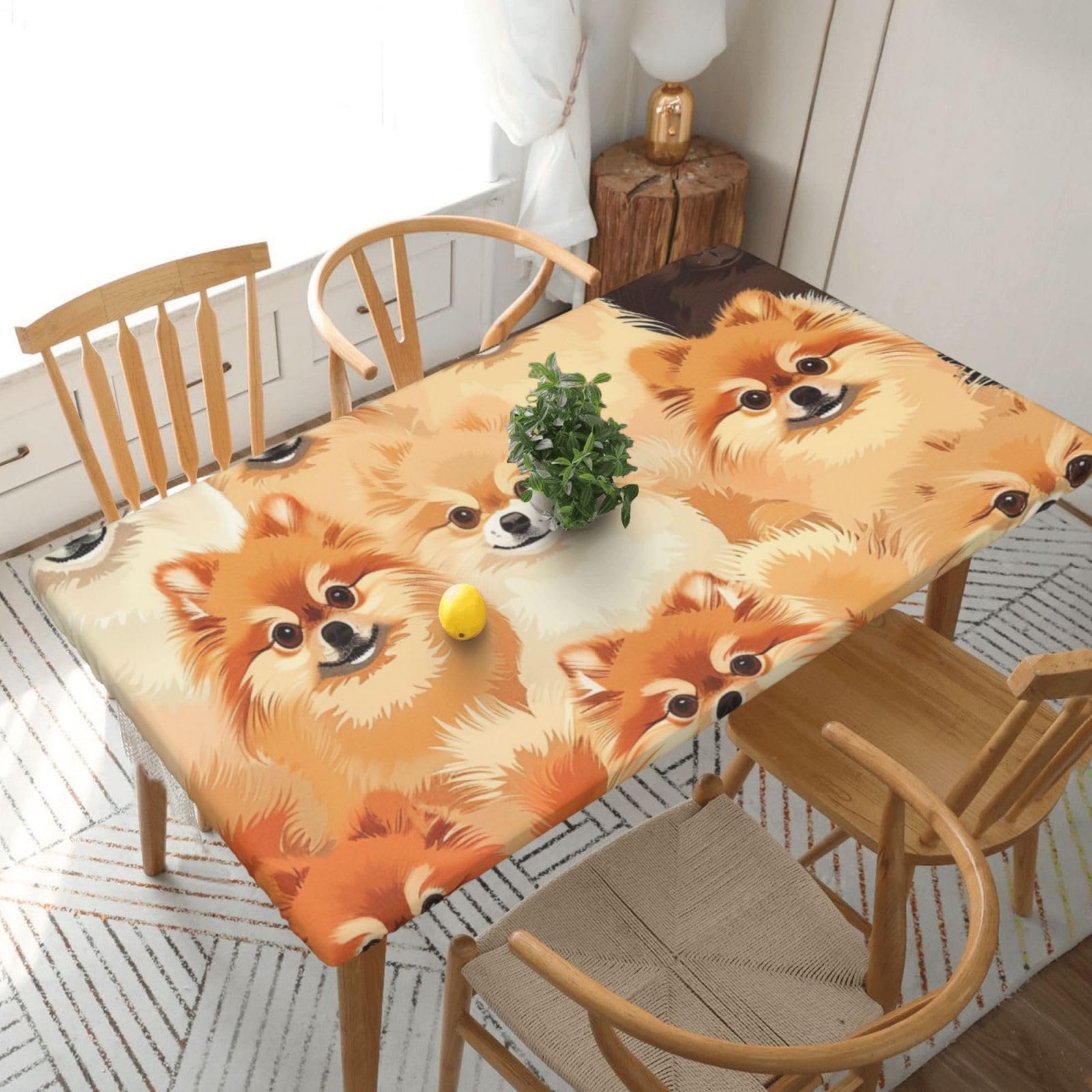 WPKJU Pomeranian Pattern Printed Tablecloths 5ft Rectangular Table Covers Washable Polyester Decorative Table Cloth for Dining Table Picnic Wedding